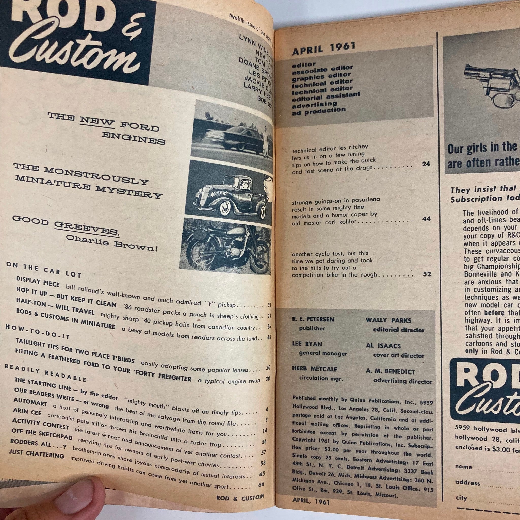 VTG Rod & Custom Magazine April 1961 The New Ford Engines No Label