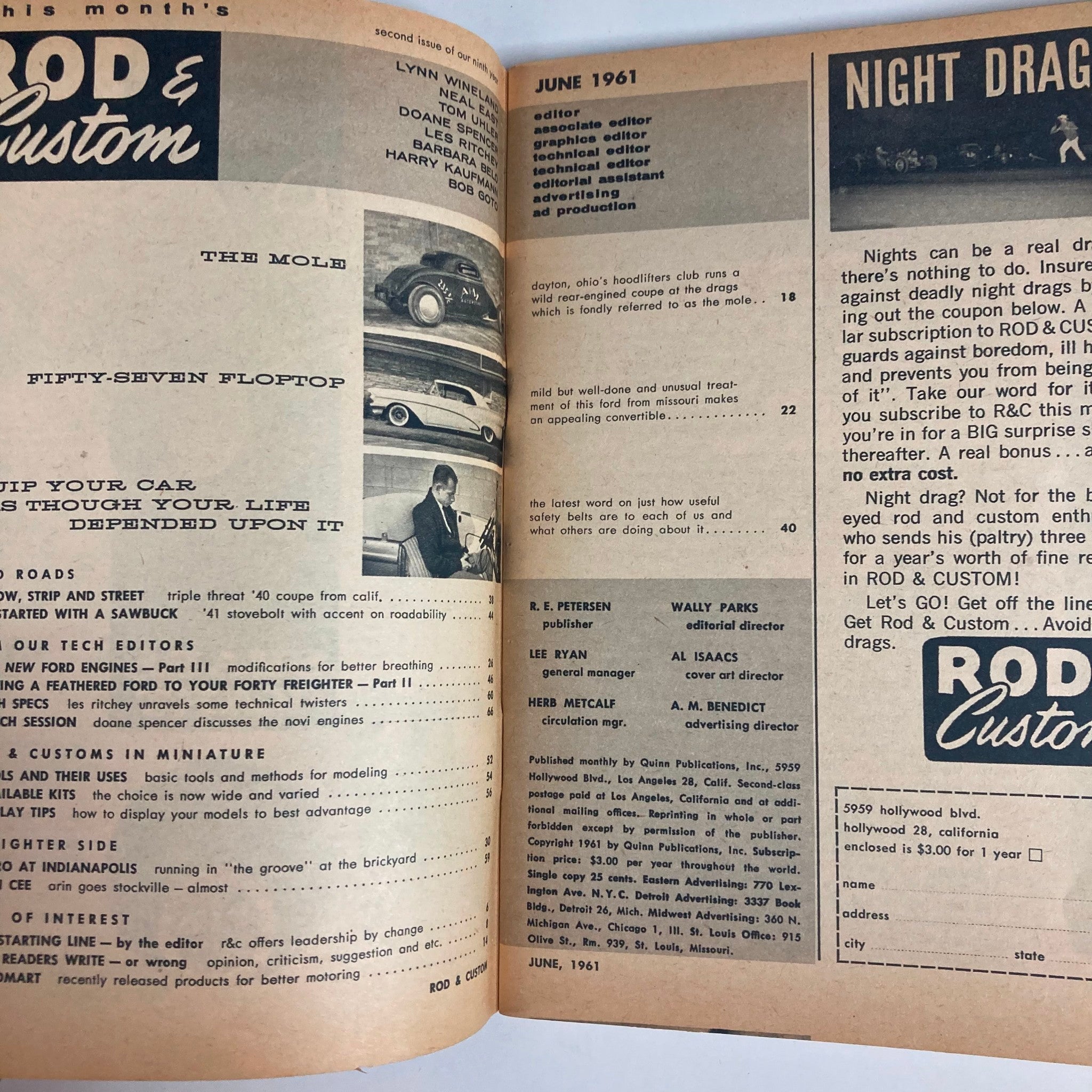 VTG Rod & Custom Magazine June 1961 Buckeye Drag Star, Missouri Styling No Label