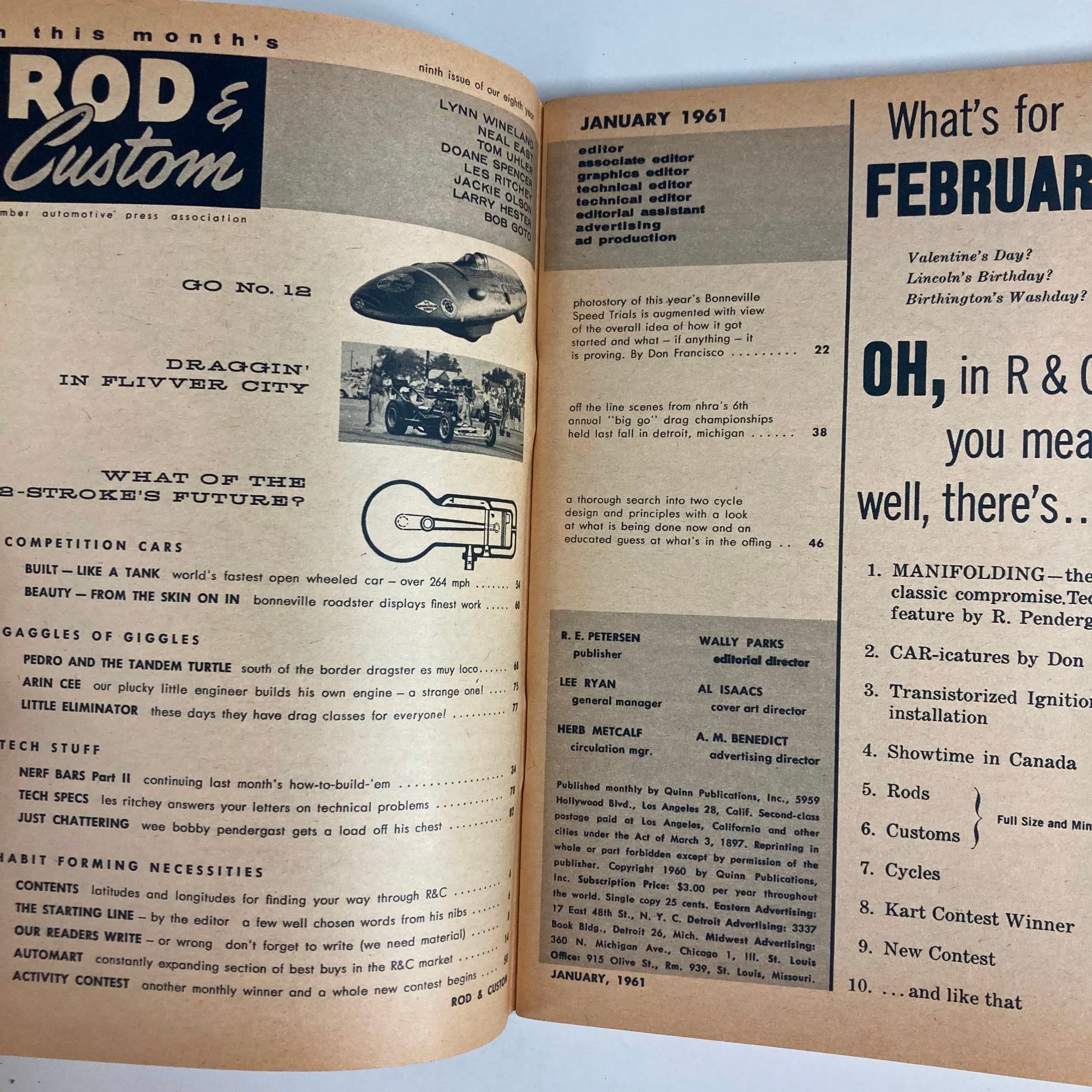 VTG Rod & Custom Magazine January 1961 Pedro & The Tandem Turtle No Label