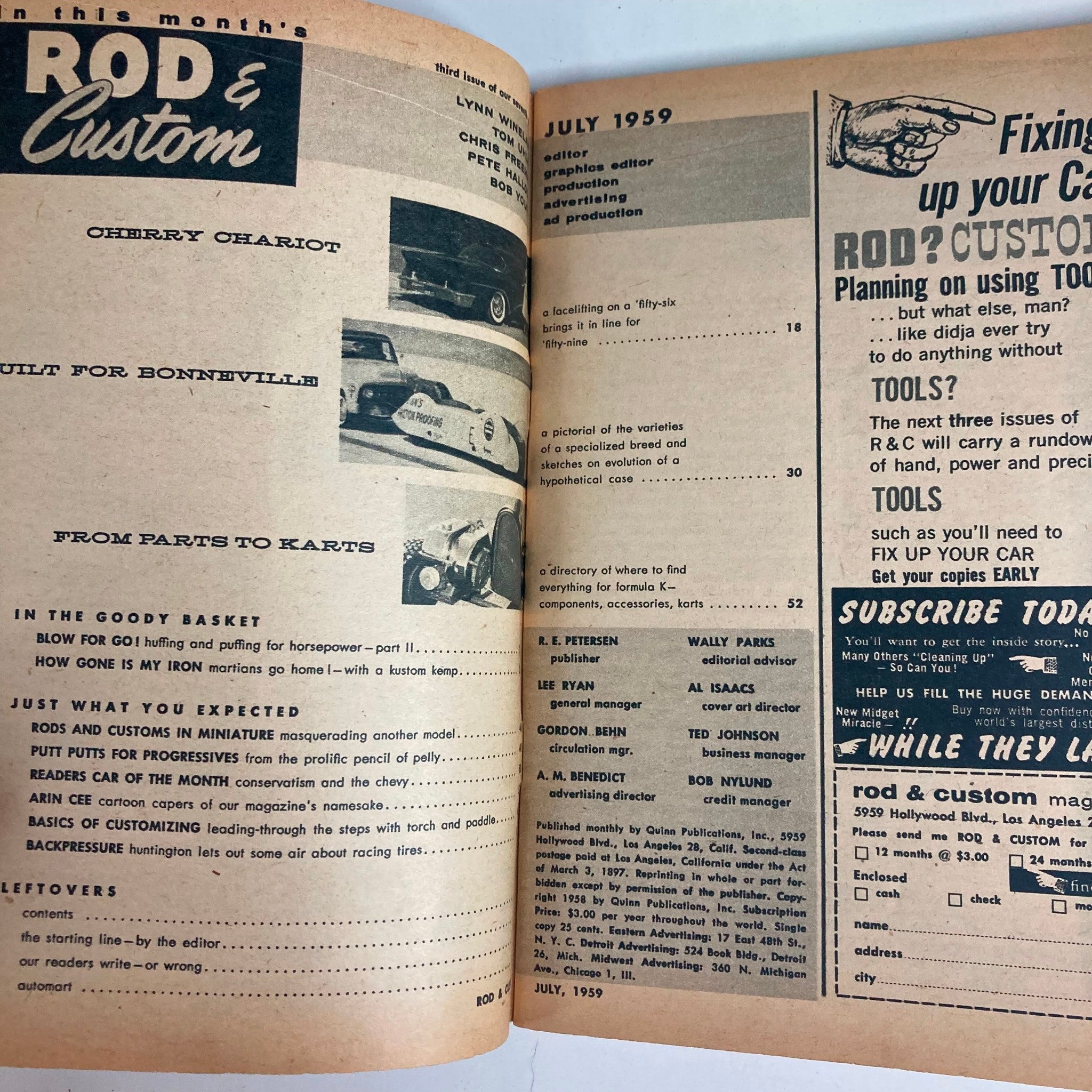 VTG Rod & Custom Magazine July 1959 Parts and Karts Directory No Label