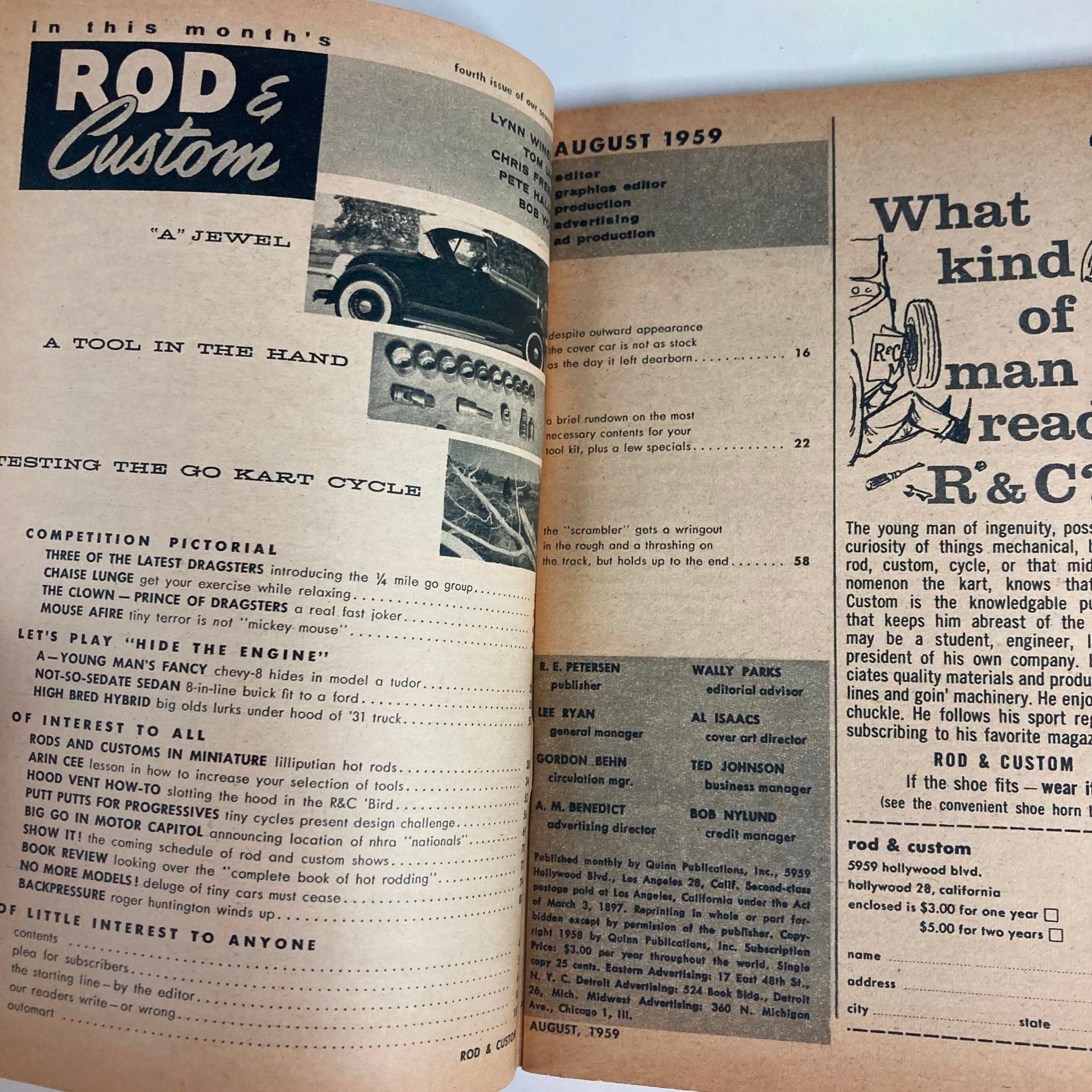 VTG Rod & Custom Magazine August 1959 The Clown Prince of Dragsters No Label