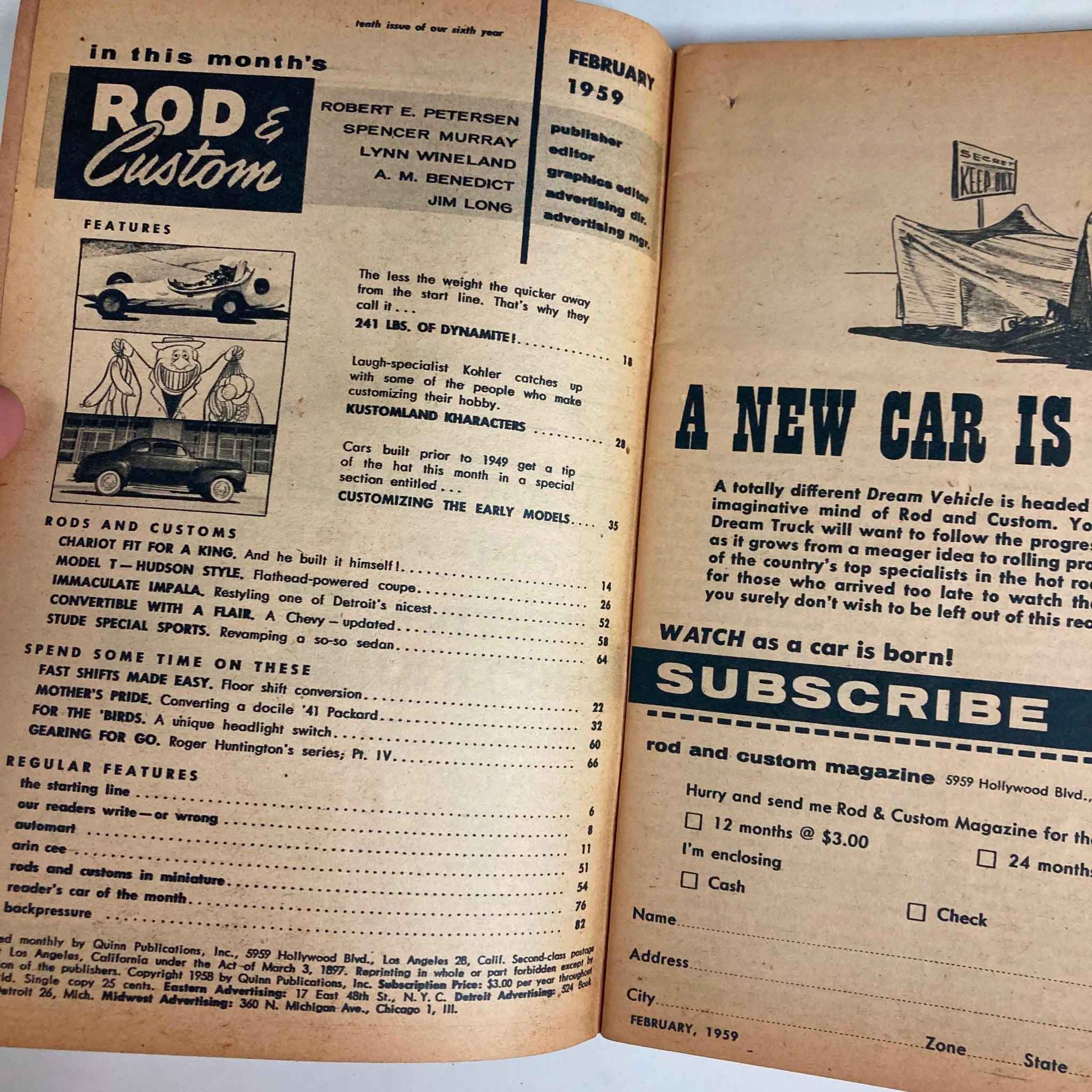 VTG Rod & Custom Magazine February 1959 Convertible with a Flair No Label