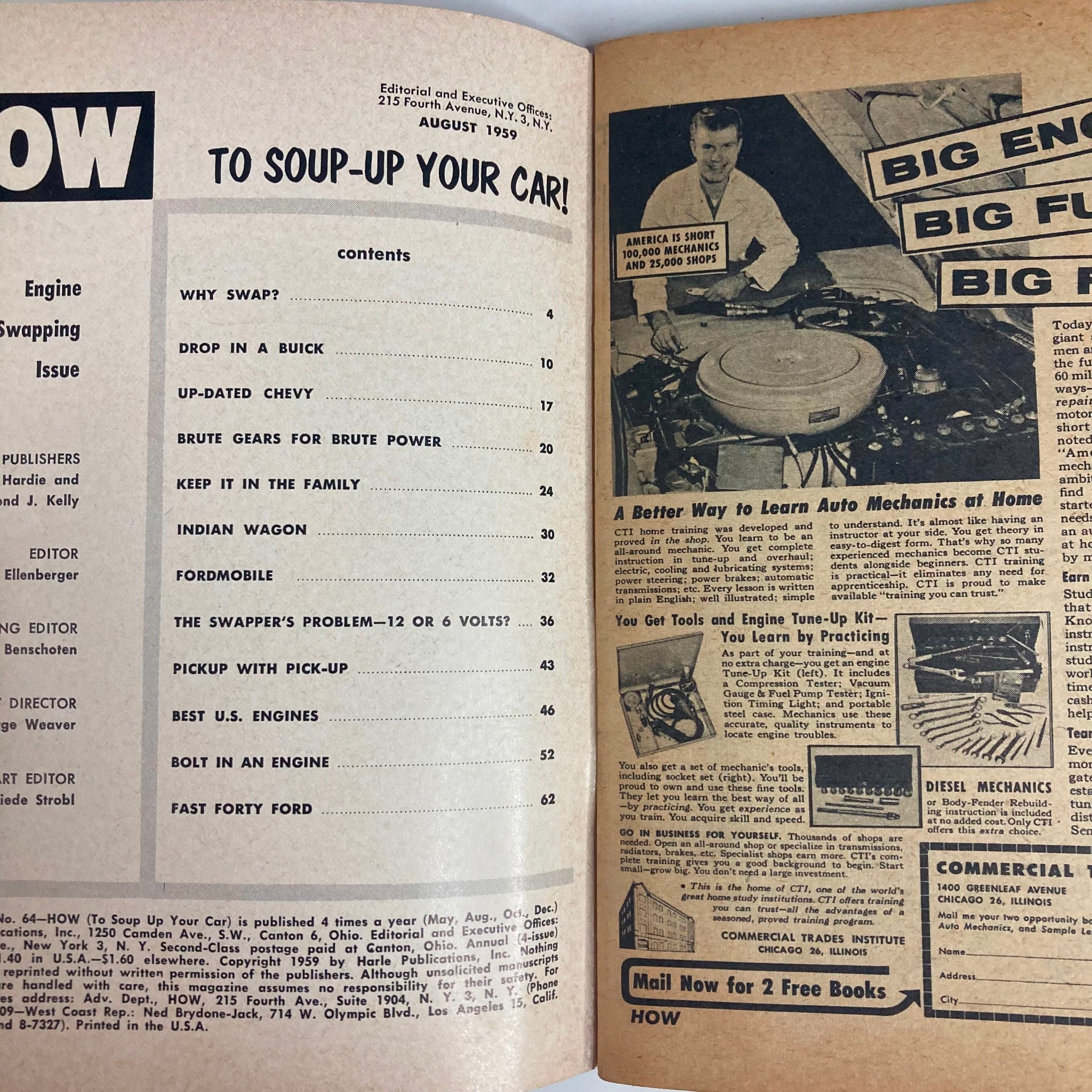 VTG How To Soup Up Your Car Magazine August 1959 No. 64 Fast Forty Ford No Label