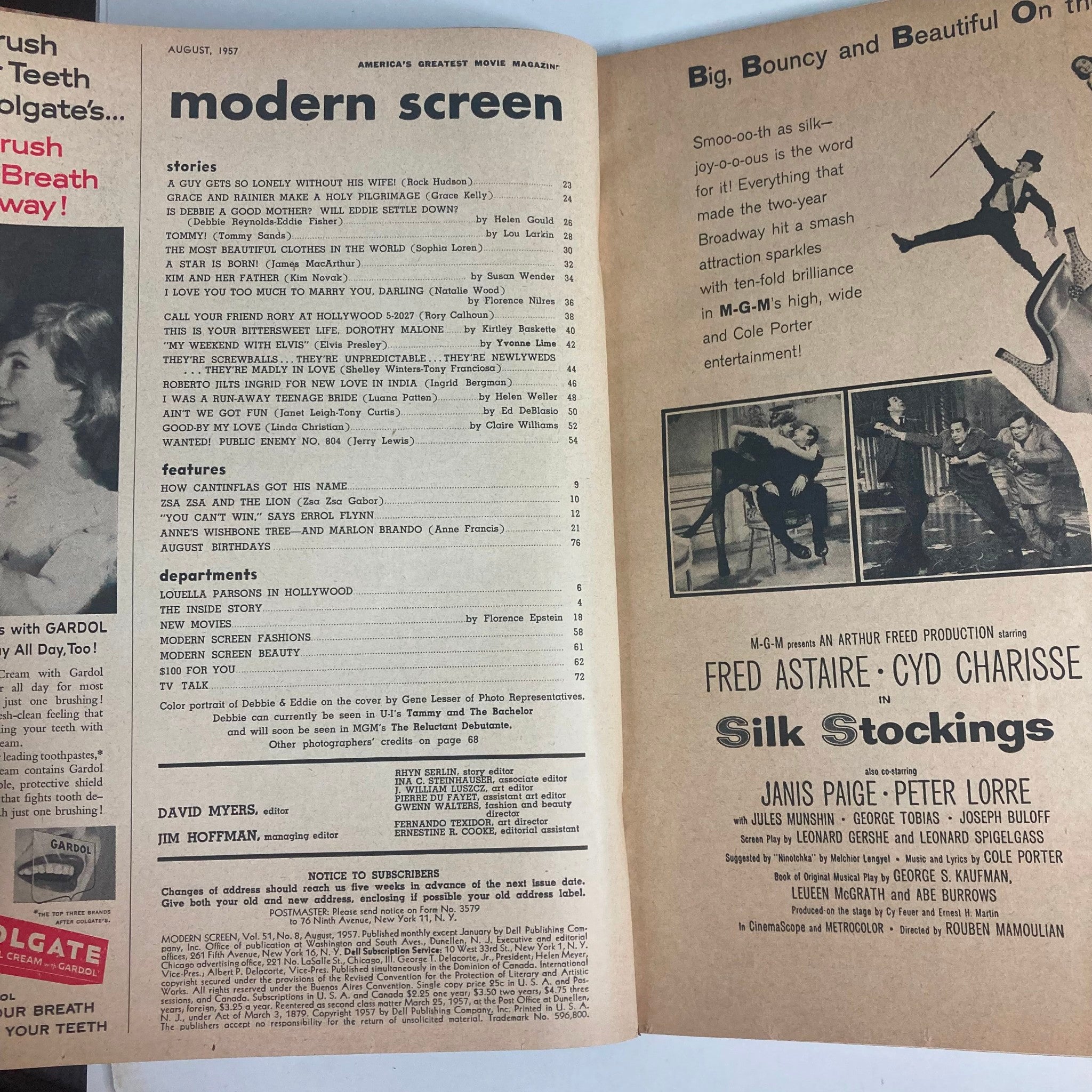 VTG Modern Screen Magazine August 1957 Vol 51 No. 8 Debbie Reynolds No Label