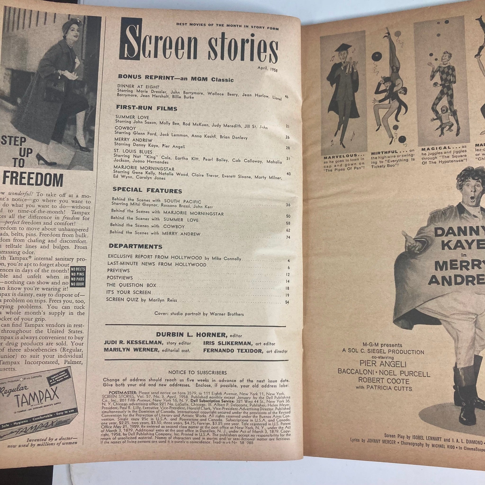 VTG Screen Stories Magazine April 1958 Vol 57 No. 3 Natalie Wood No Label