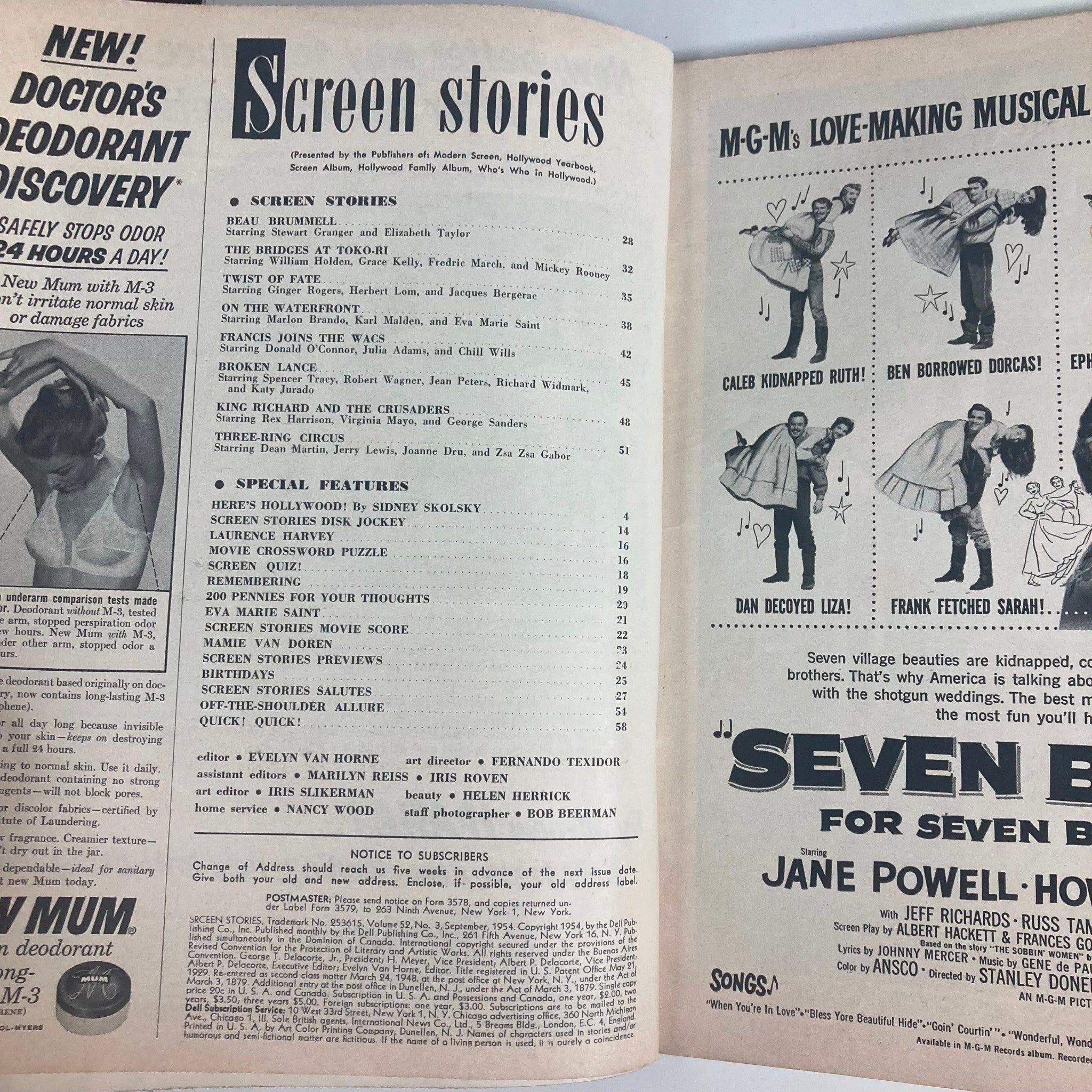 VTG Screen Stories Magazine September 1954 Vol 52 No. 3 Liz Taylor No Label