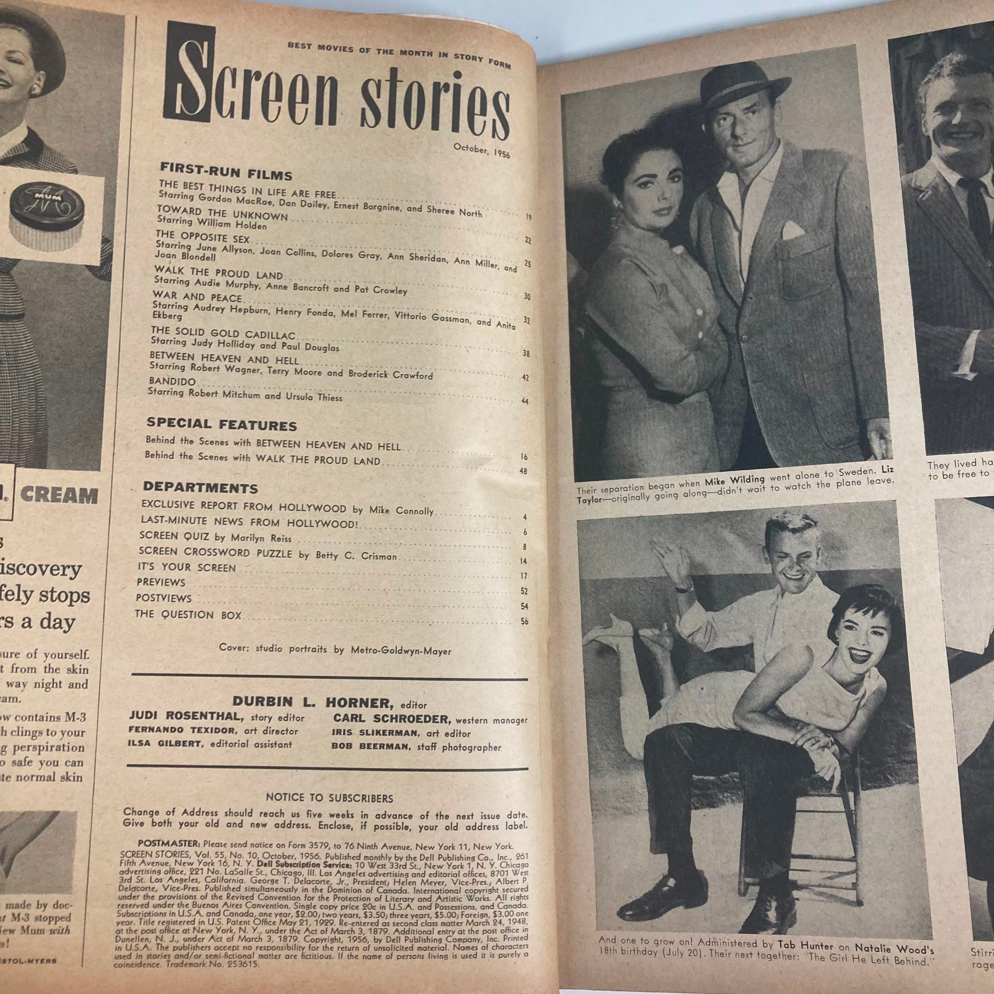 VTG Screen Stories Magazine October 1956 Vol 55 No. 10 June Allyson No Label