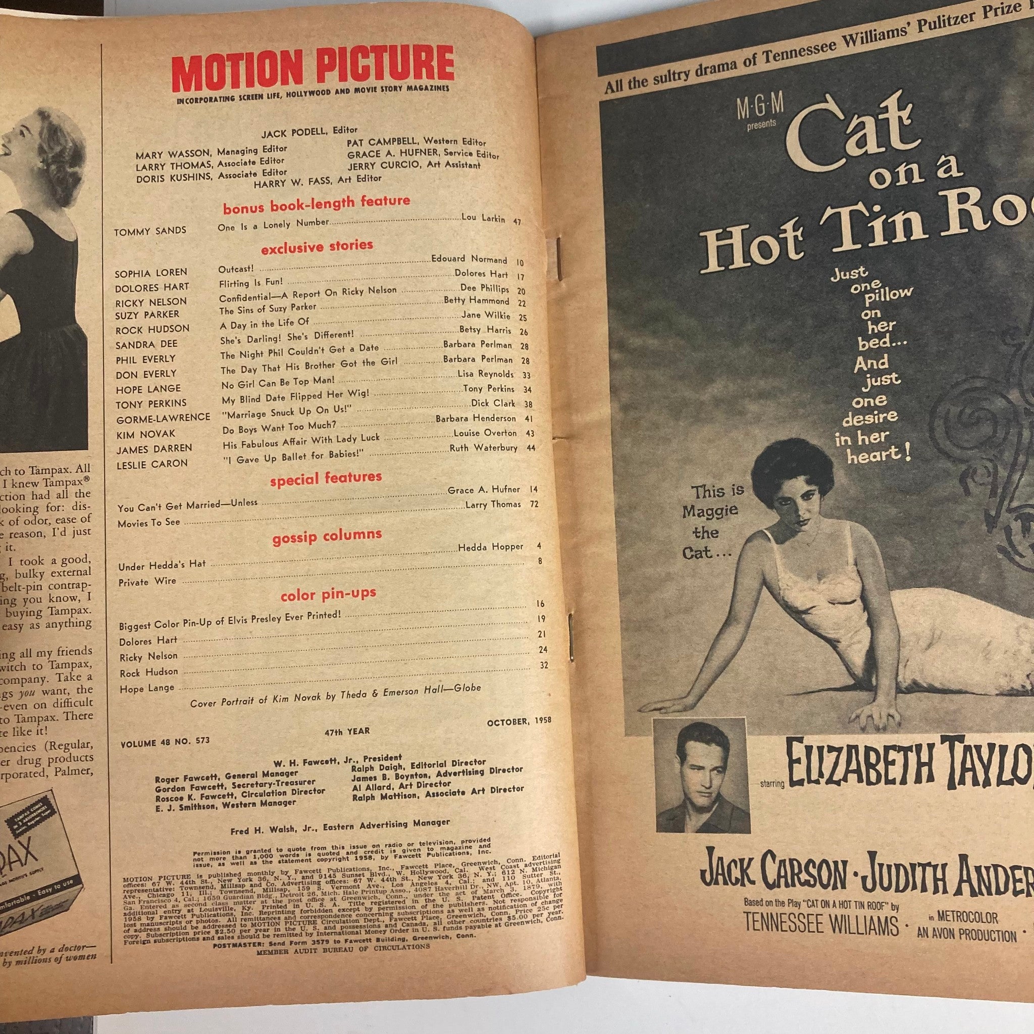 VTG Motion Picture Magazine October 1958 Vol 48 No. 573 Kim Novak No Label