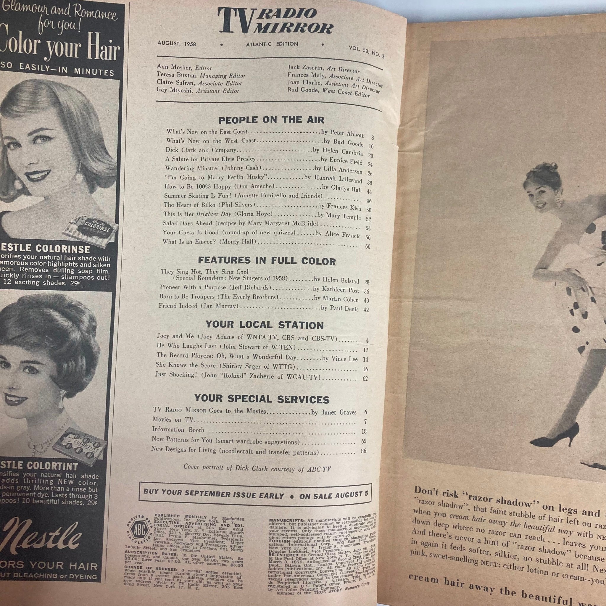 VTG TV Radio Mirror Magazine August 1958 Vol 50 #3 Dick Clark No Label