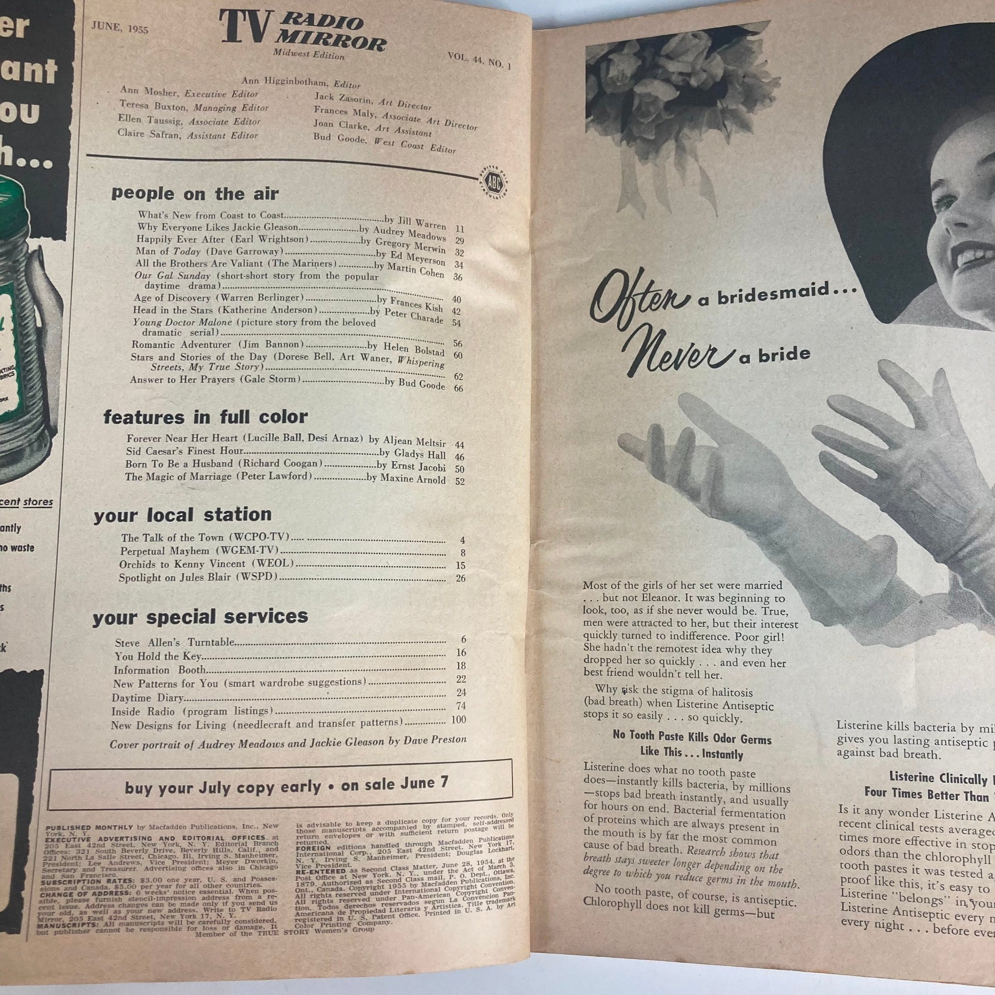 VTG TV Radio Mirror Magazine June 1955 Audrey Meadows & Jackie Gleason No Label