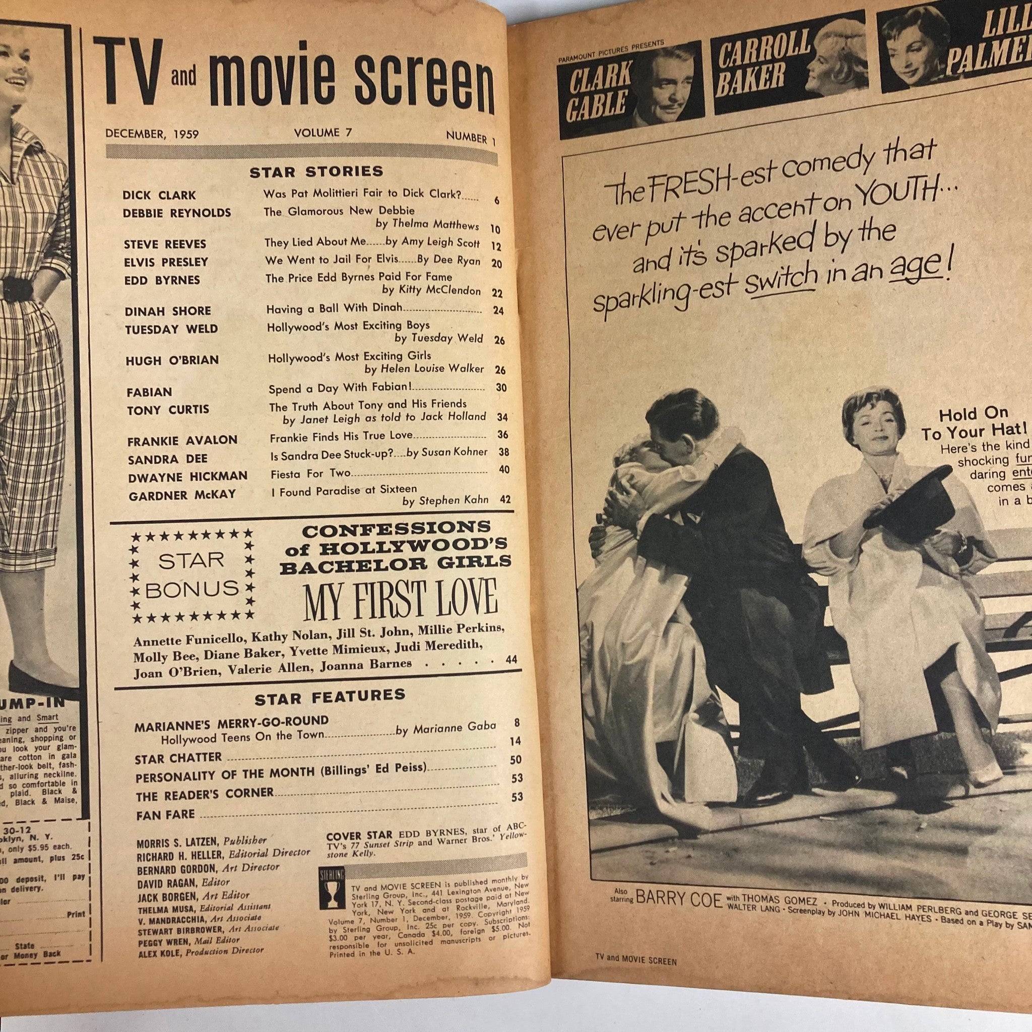 VTG TV and Movie Screen Magazine December 1959 Vol 7 #1 Edd Byrnes No Label