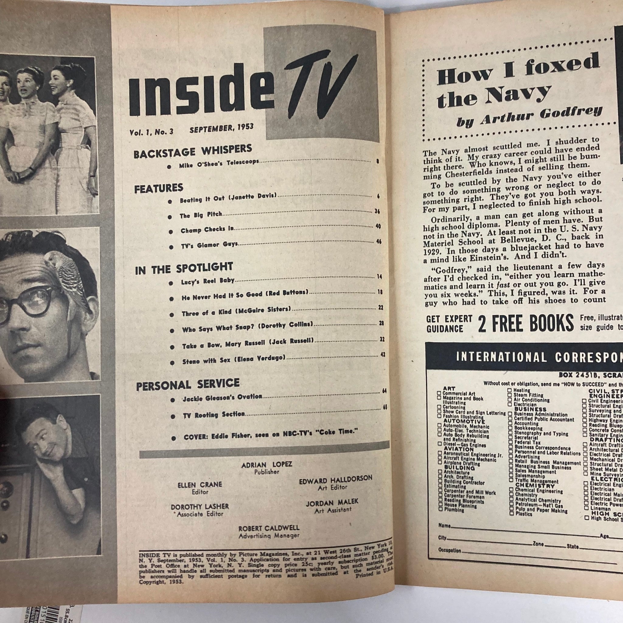 VTG Inside TV Magazine September 1953 Vol 1 #3 Eddie Fisher No Label