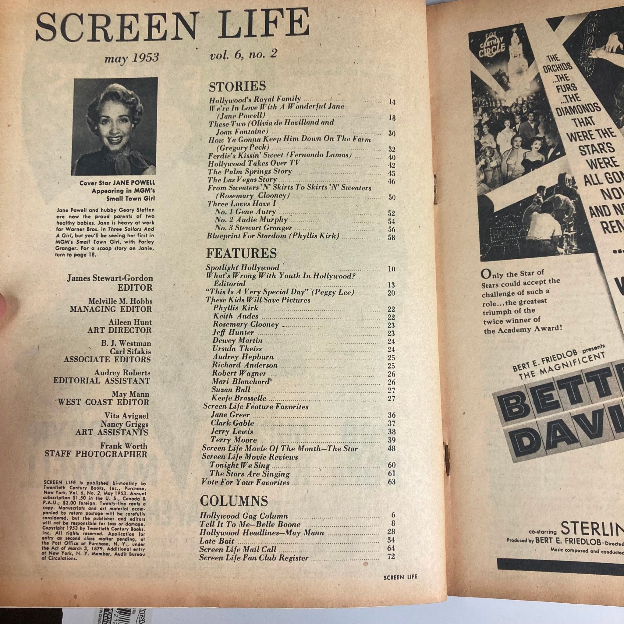 VTG Screen Life Magazine May 1953 Vol 6 #2 Jane Powell, Dewey Martin No Label