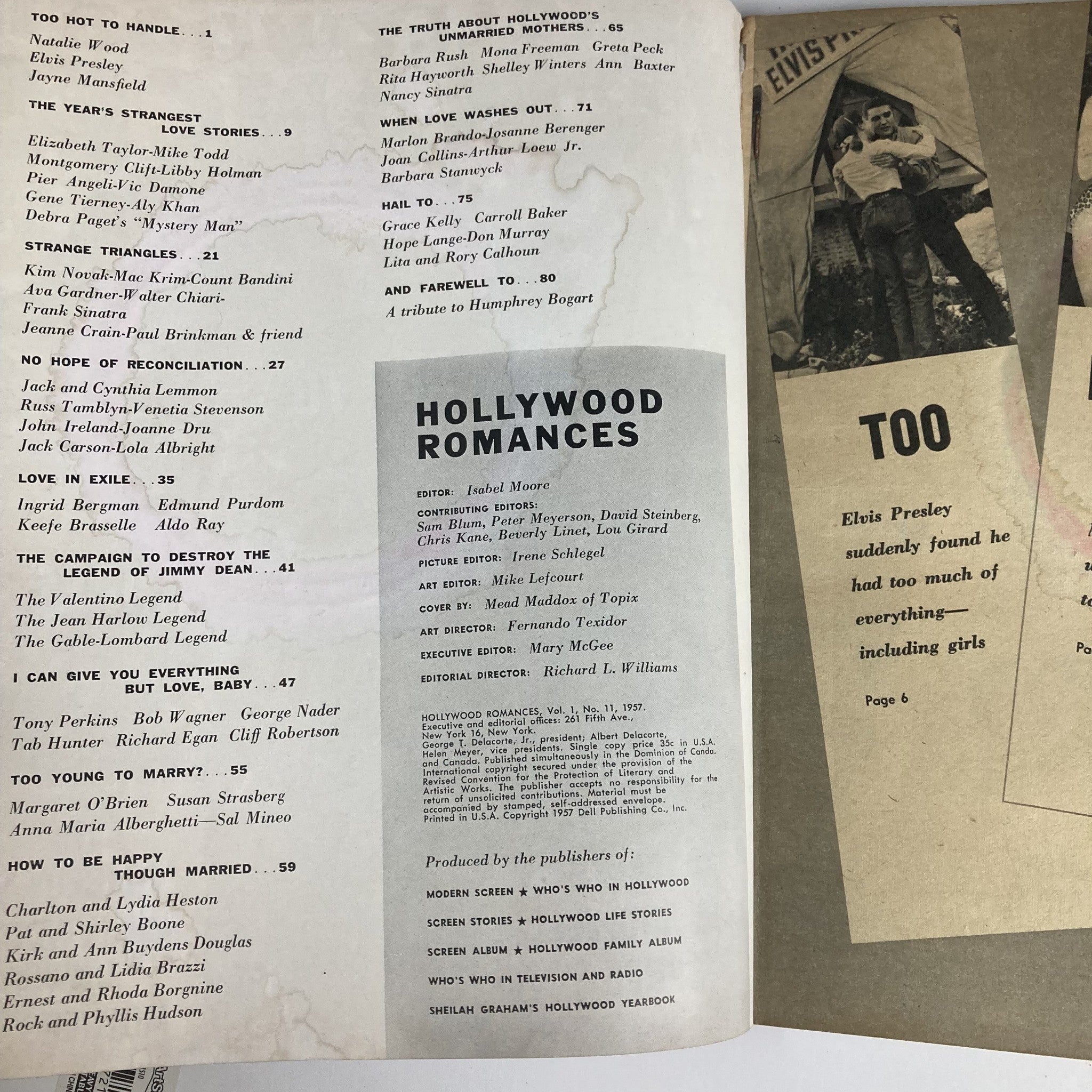 VTG Hollywood Romances Magazine 1957 #11 Liz Taylor, Mike Todd No Label