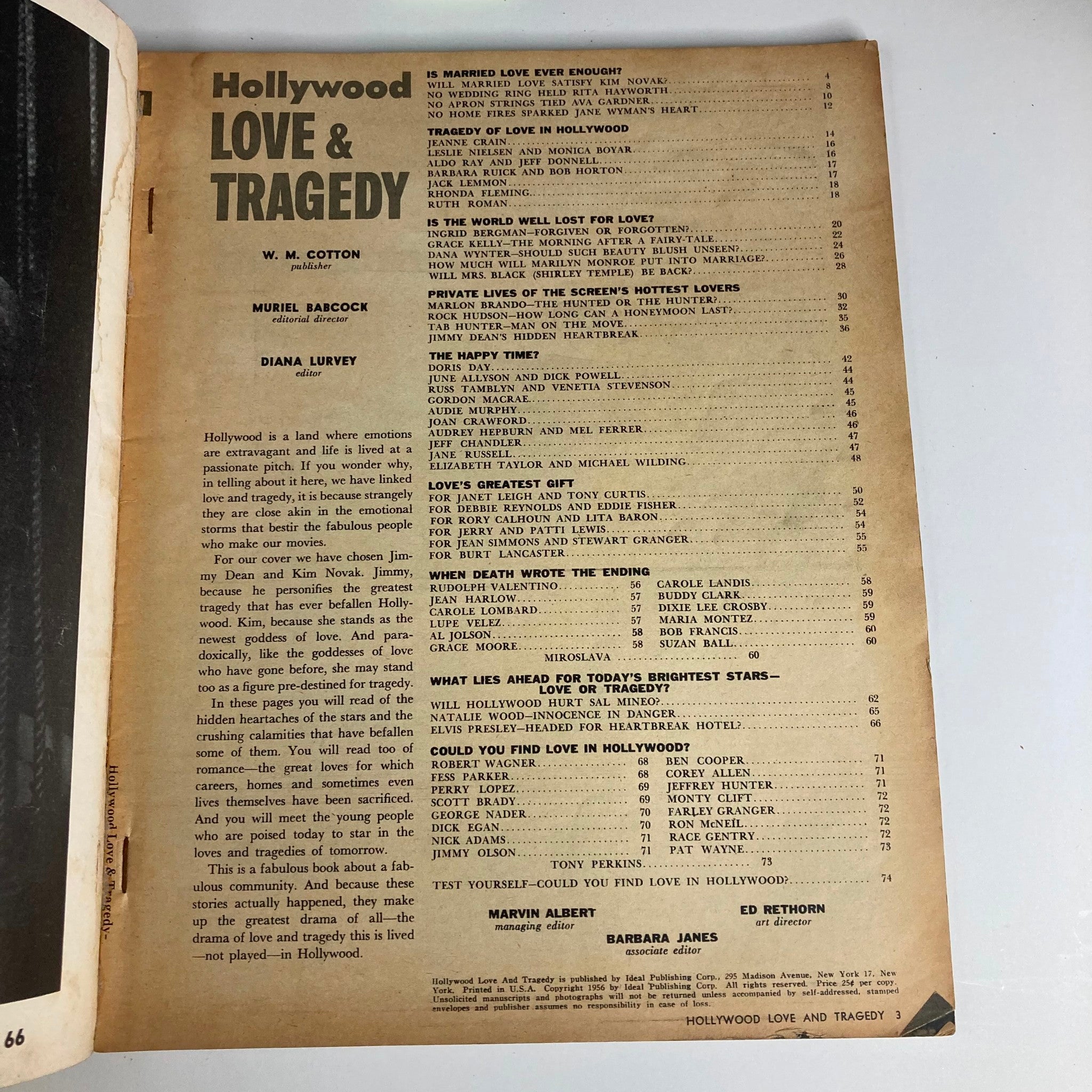 VTG Hollywood Love & Tragedy Magazine November 1956 Jimmy Dean No Label