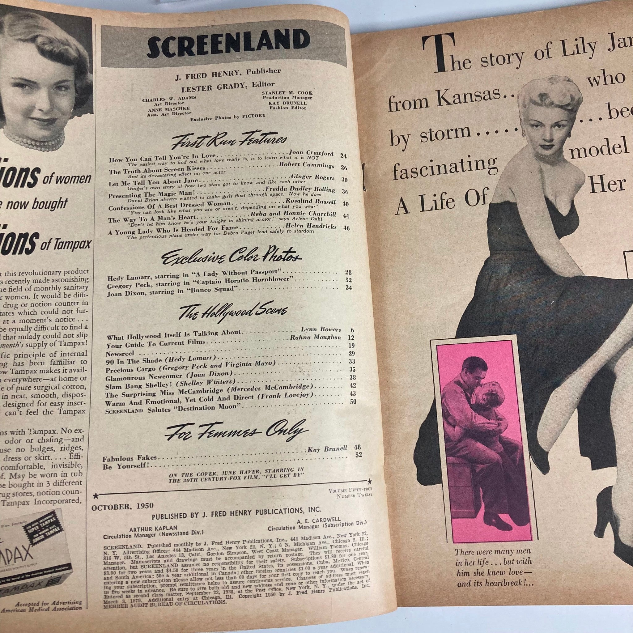 VTG Screenland Magazine October 1950 Vol 54 #12 June Haver No Label