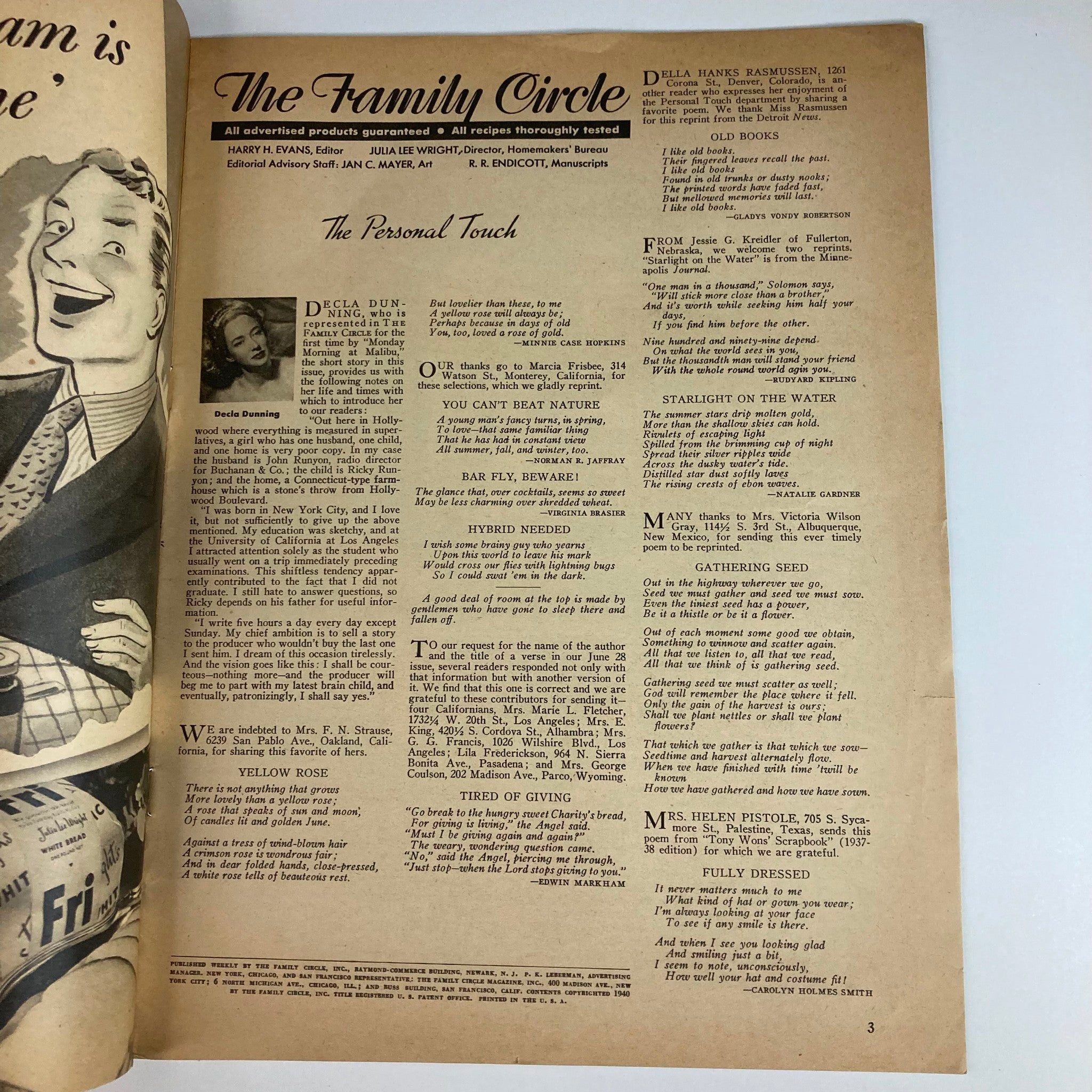 VTG The Family Circle Magazine August 30 1940 Laurence Olivier & Greer No Label