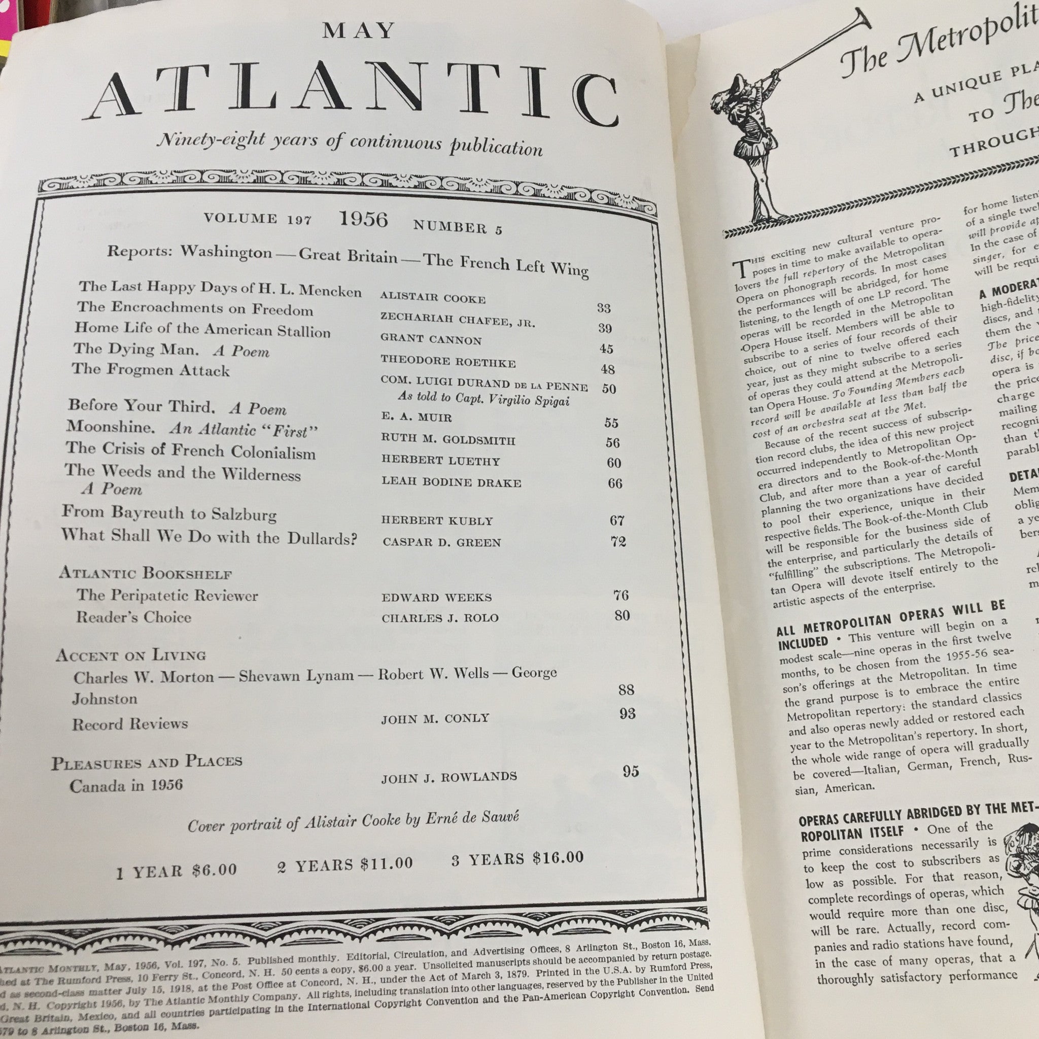 The Atlantic Magazine May 1956 The Last Happy Days of H.L. Mencken No Label