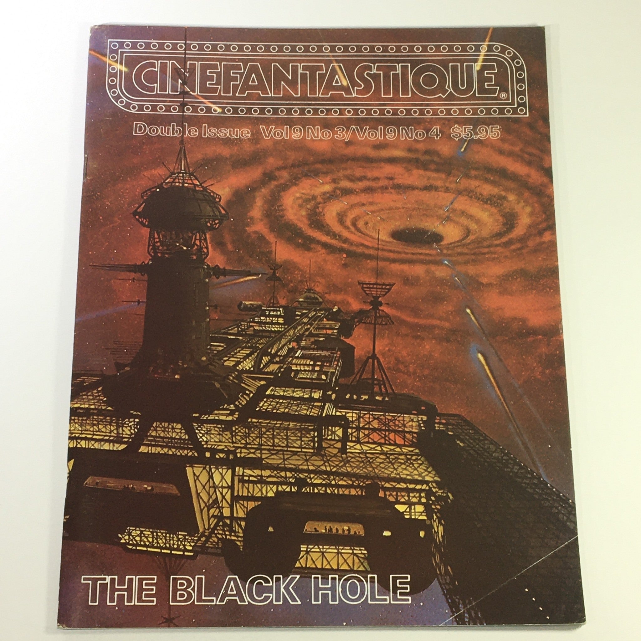Cinefantastique 1979-1980 Vol 9 #3 & #4 magazine cover featuring The Black Hole artwork, showcasing a spaceship in a cosmic setting with a swirling black hole.