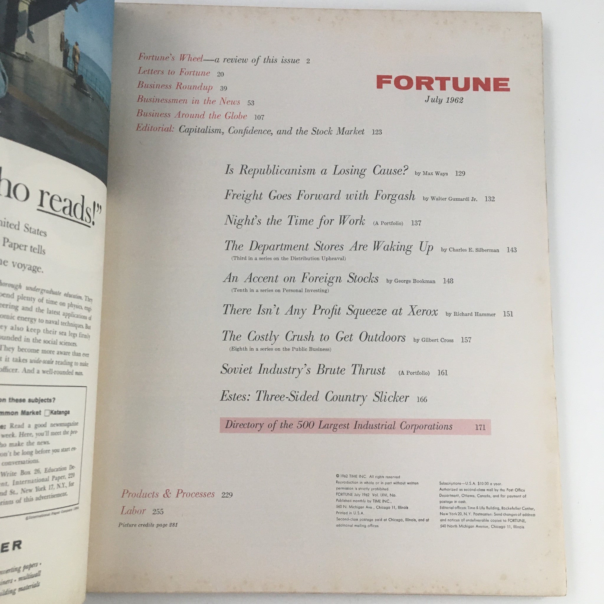 Fortune Magazine July 1962 Capitalism, Confidence and the Stock Market No Label