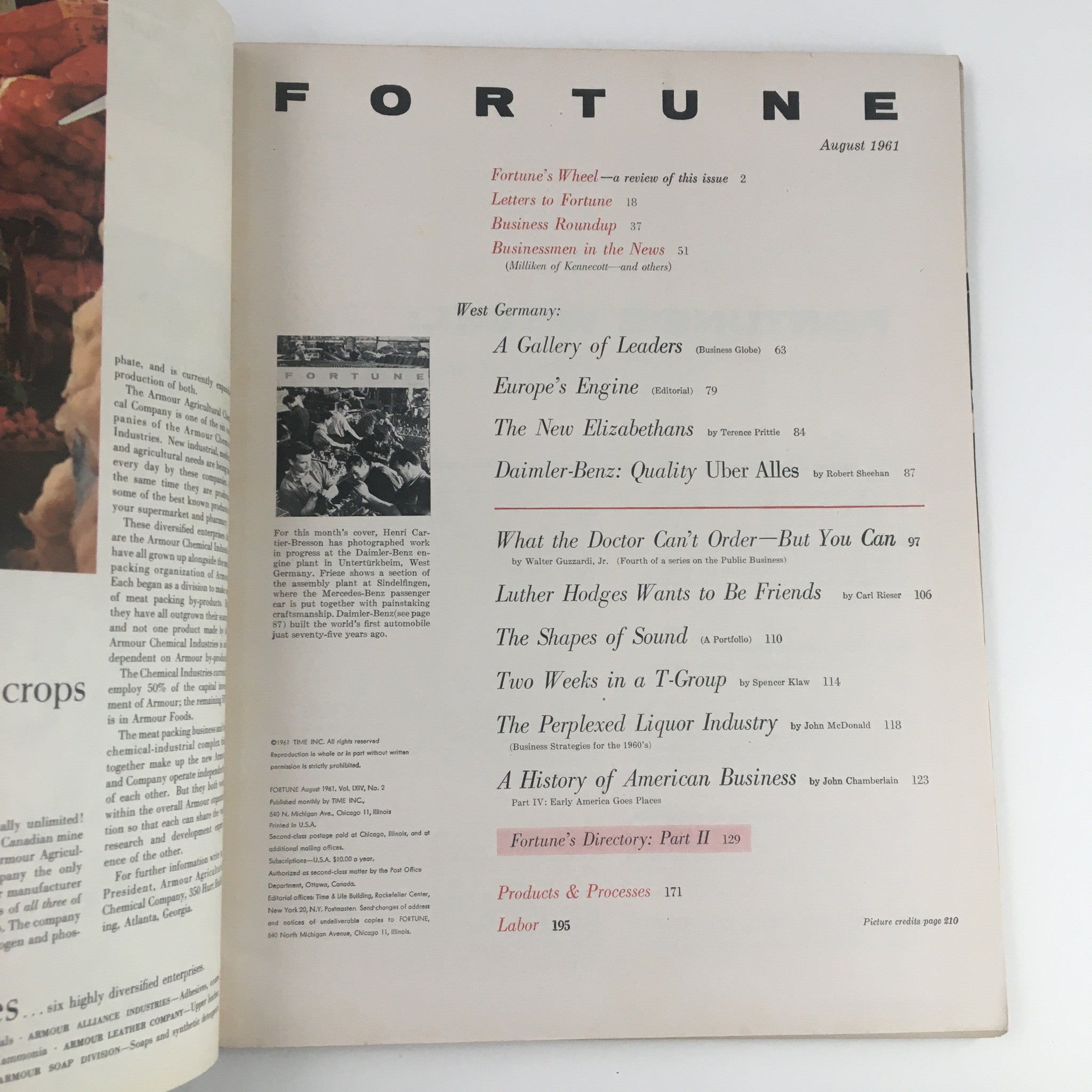 Fortune Magazine August 1961 West Germany Men, Machines & Perils No Label