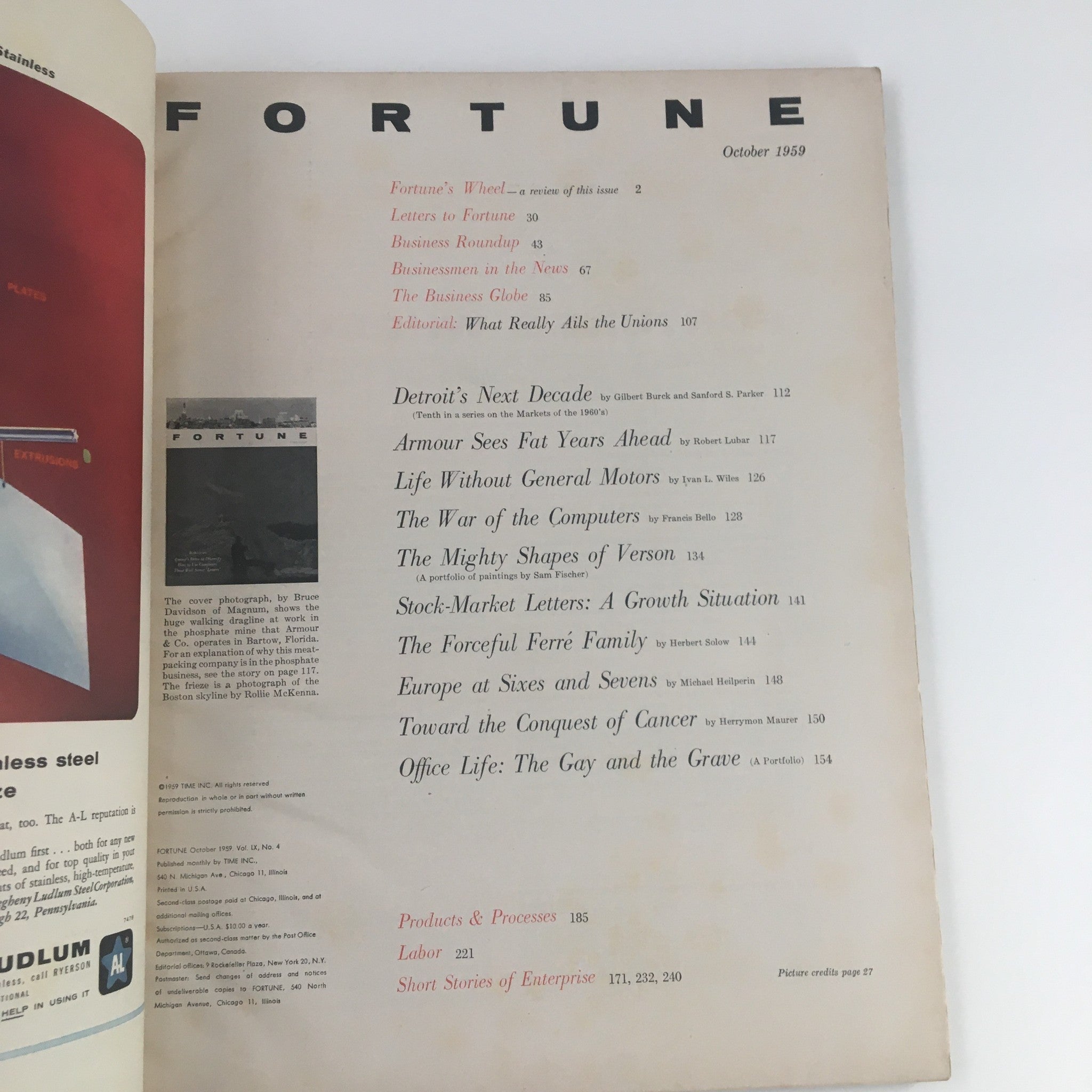 Fortune Magazine October 1959 Armour's Drive to Diversify Issue No Label