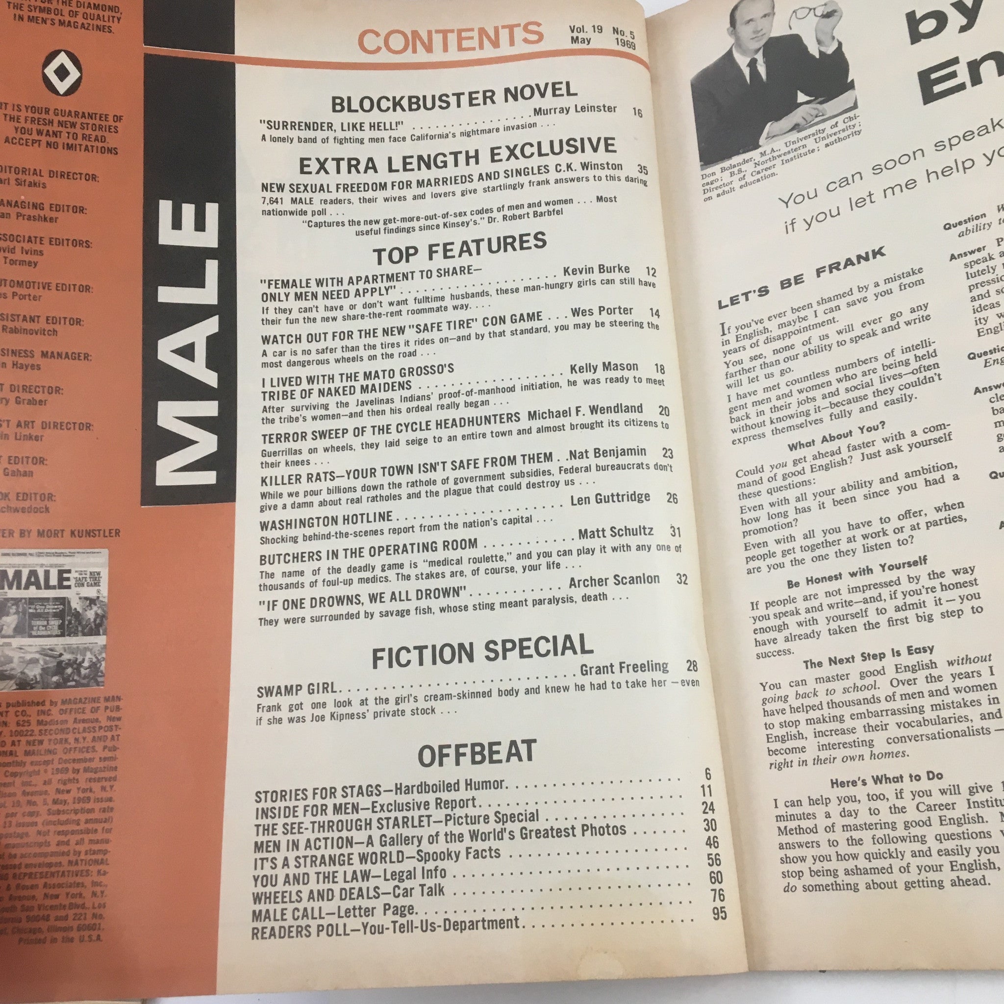 Male Magazine Fiction Special May 1969 Terror Sweep of Cycle Headhunter No Label