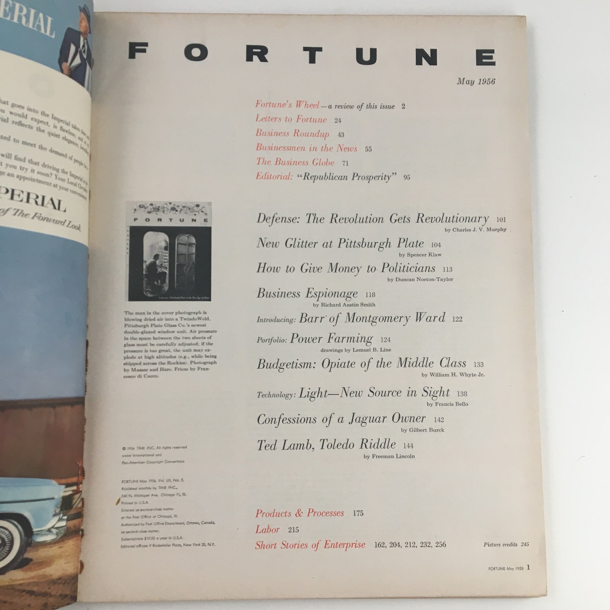 Fortune Magazine May 1956 Pittsburgh Plate in the New Age of Glass No Label