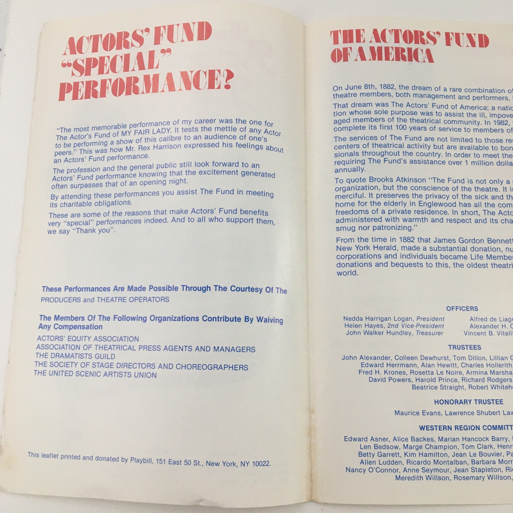 1982 The Actors' Fund Needs You Theatre Program