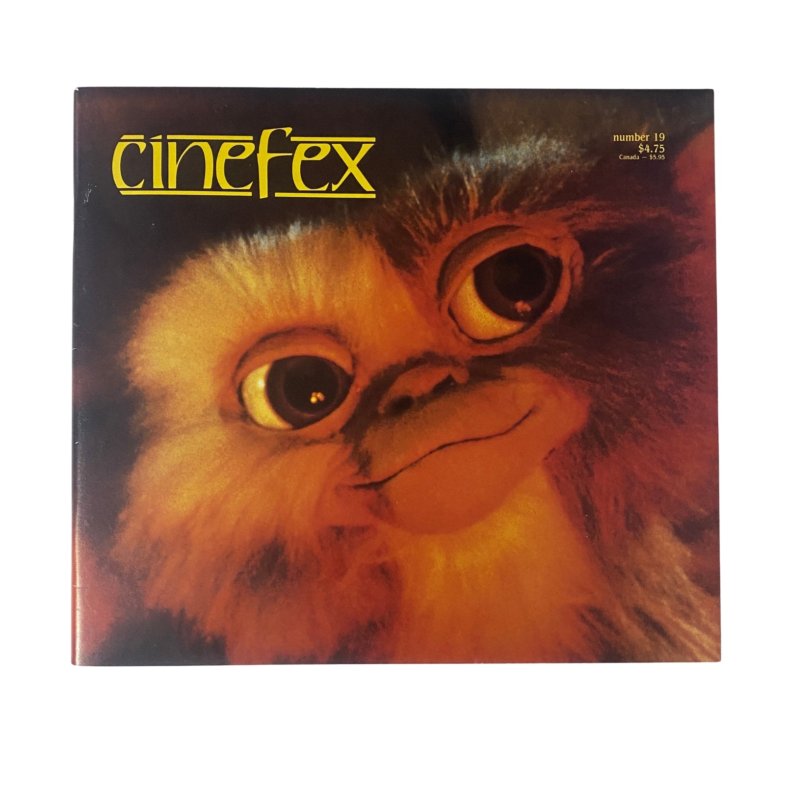 Cover of Cinefex Magazine November 1984 No. 19 featuring Gizmo from Gremlins, showcasing an iconic image of the beloved mogwai character with large expressive eyes.