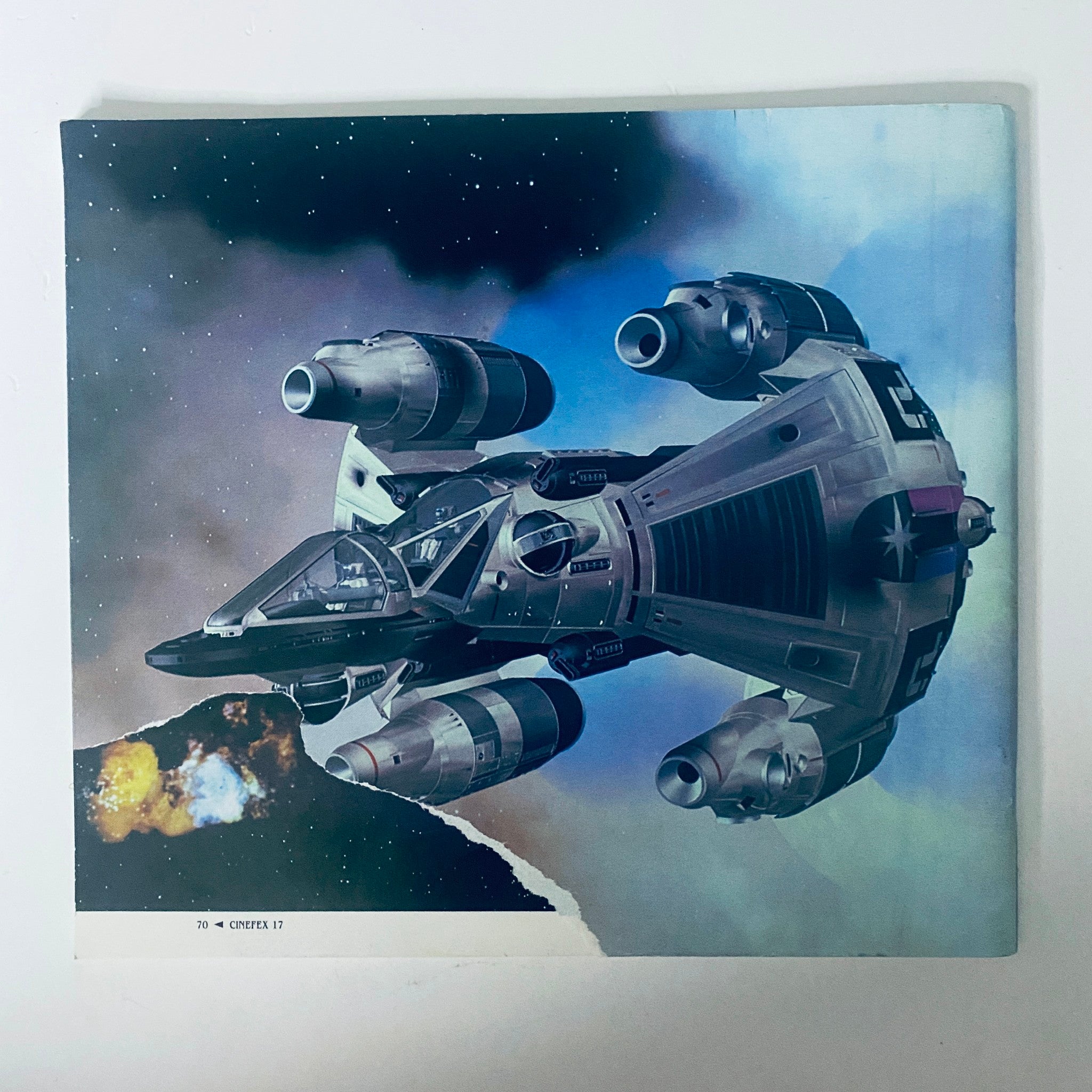 Back cover of Cinefex Magazine June 1984 No. 17 showcasing the Gunstar spaceship from The Last Starfighter.