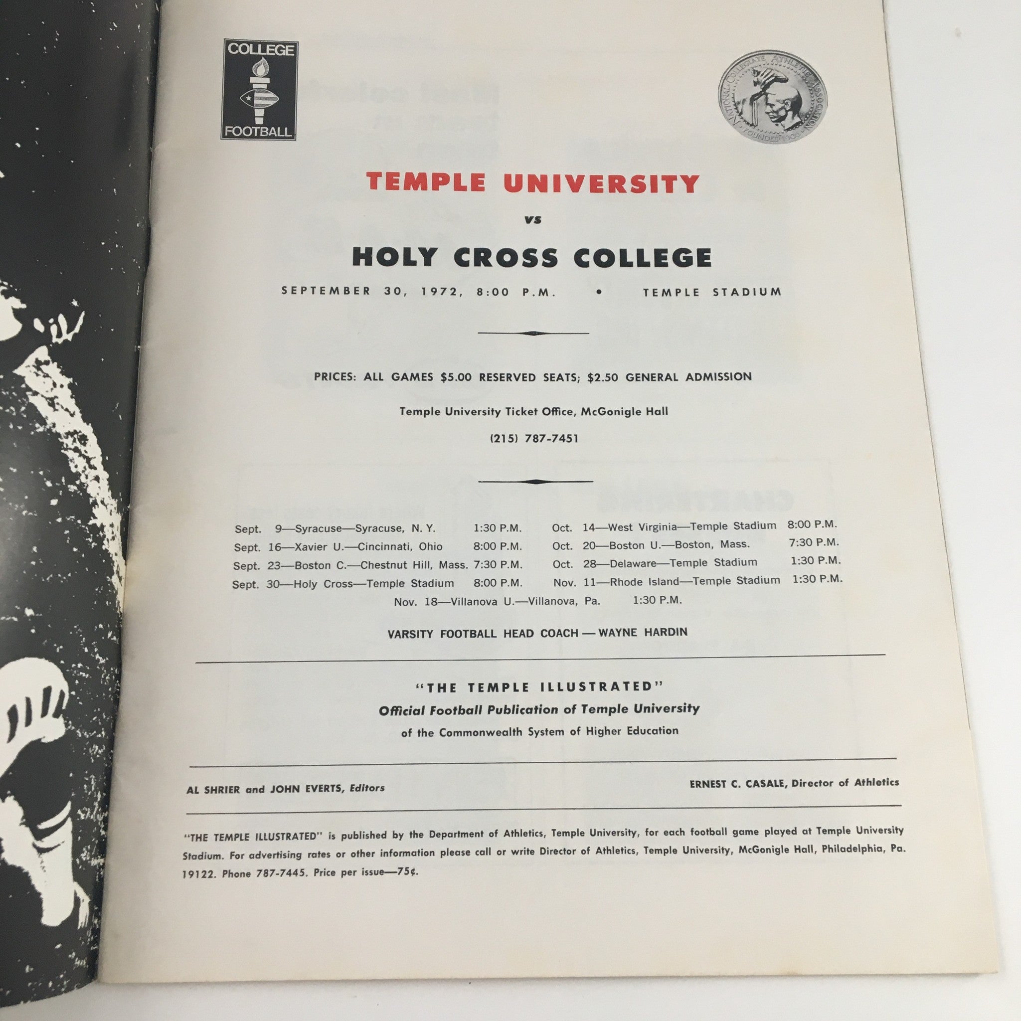 1972 Temple Holy Cross The College Game Football Program