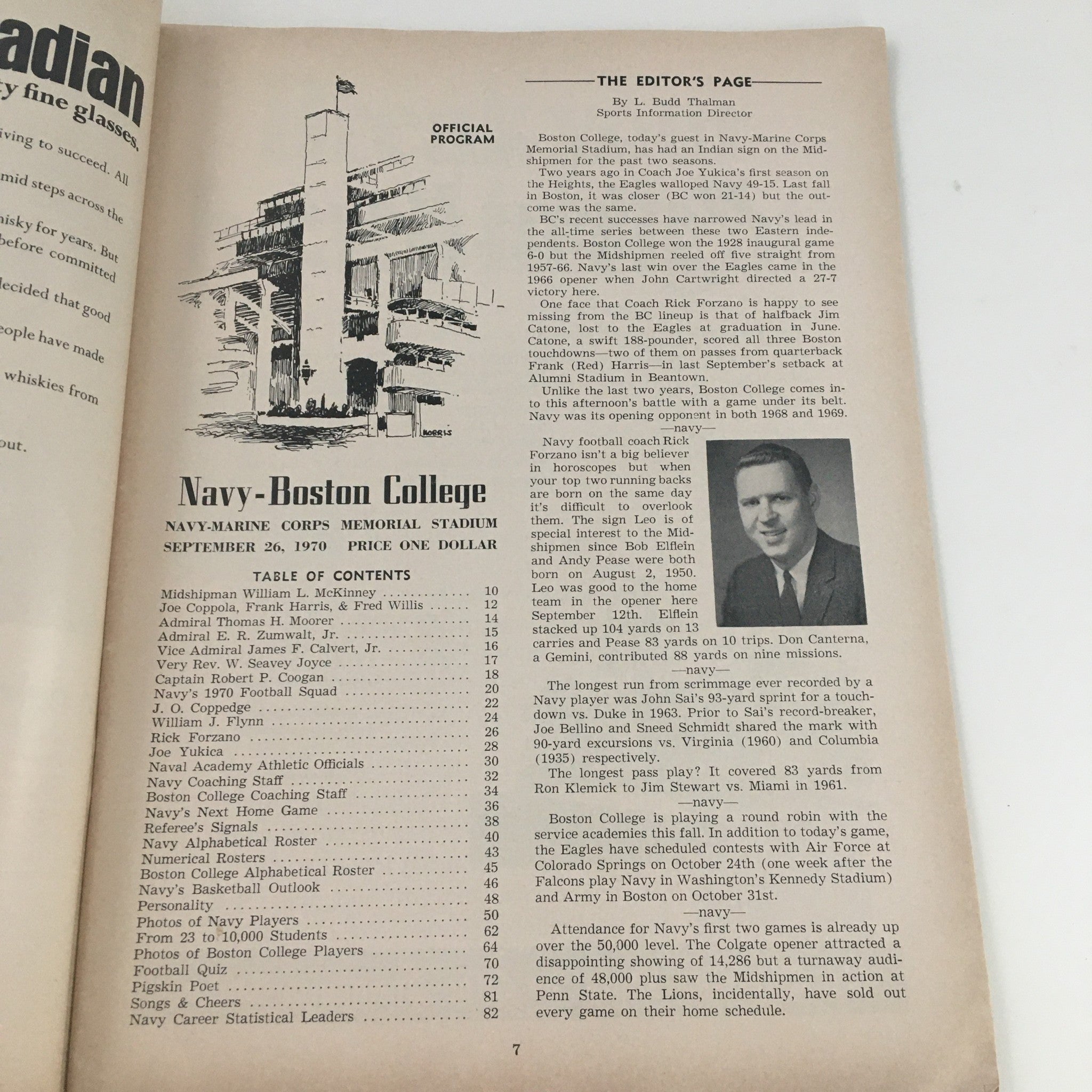 1970 Navy-Marine Corps Stadium Boston College Official Program