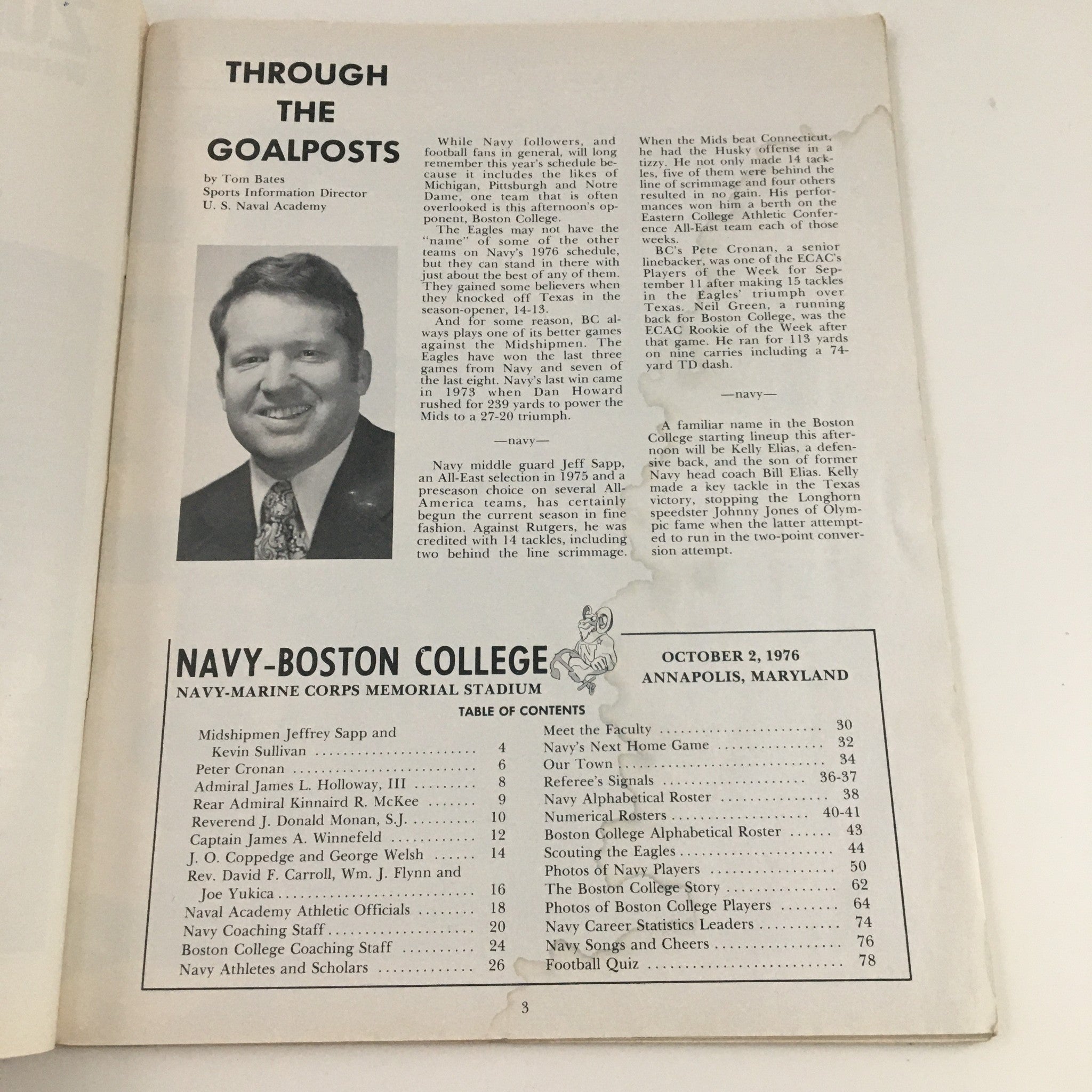 1976 Navy Boston College Navy-Marine Corps Memorial Stadium Program