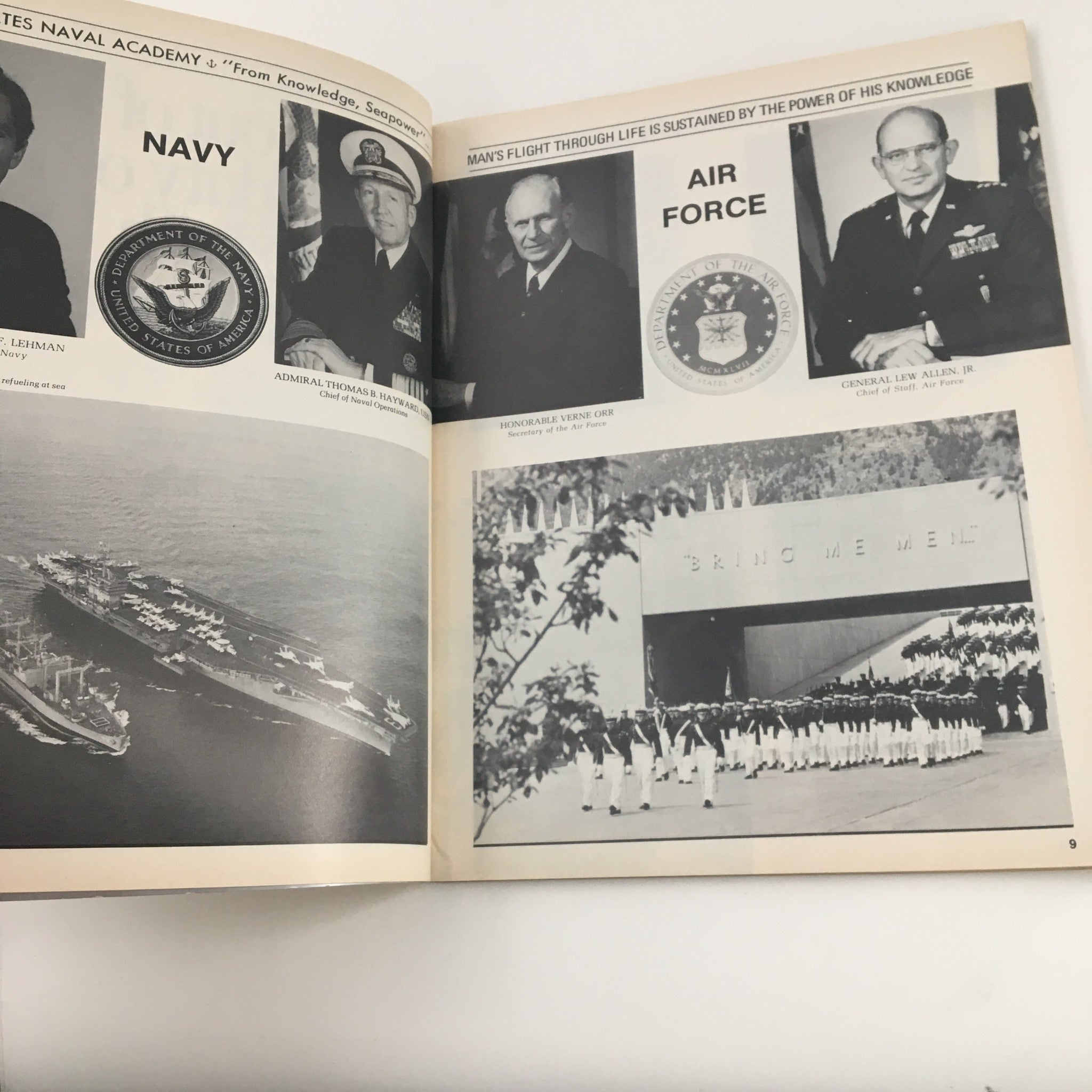 Page showcasing Navy and Air Force high-ranking officers and their insignia from the 1981 Navy Air Force Navy-Marine Corps Memorial Stadium Official Program.
