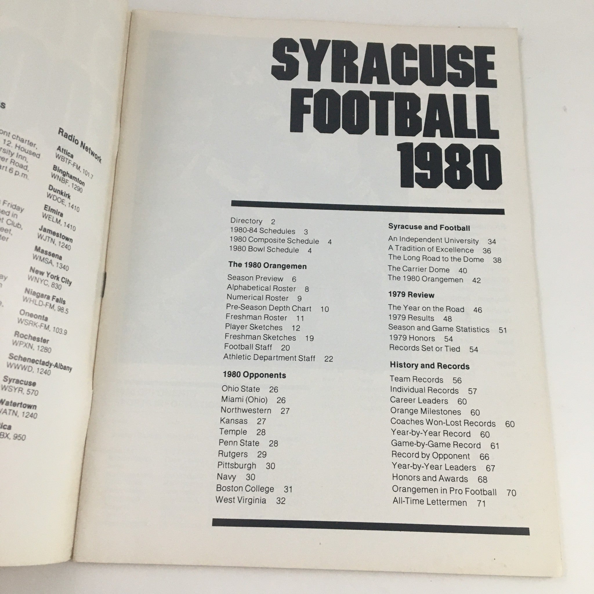 1980 Syracuse University Orangemen Yearbook & Press Guide Football Program