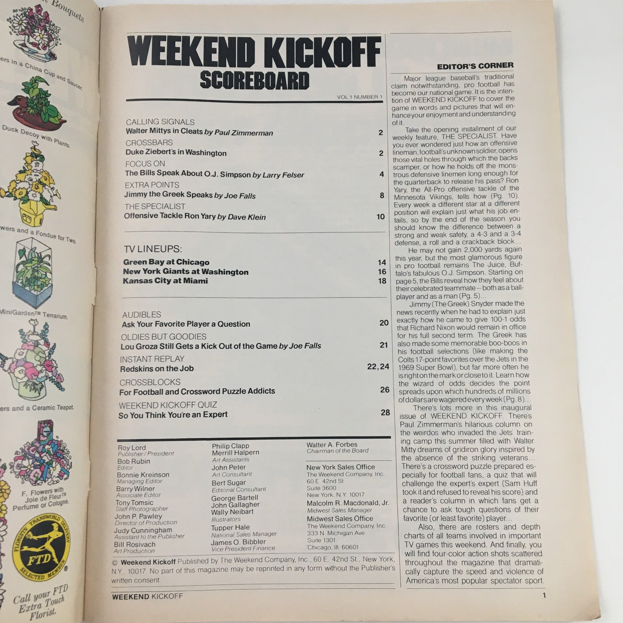 Weekend Kickoff Magazine Vol 1 #1 October Bills Talk About O.J. Simpson No Label