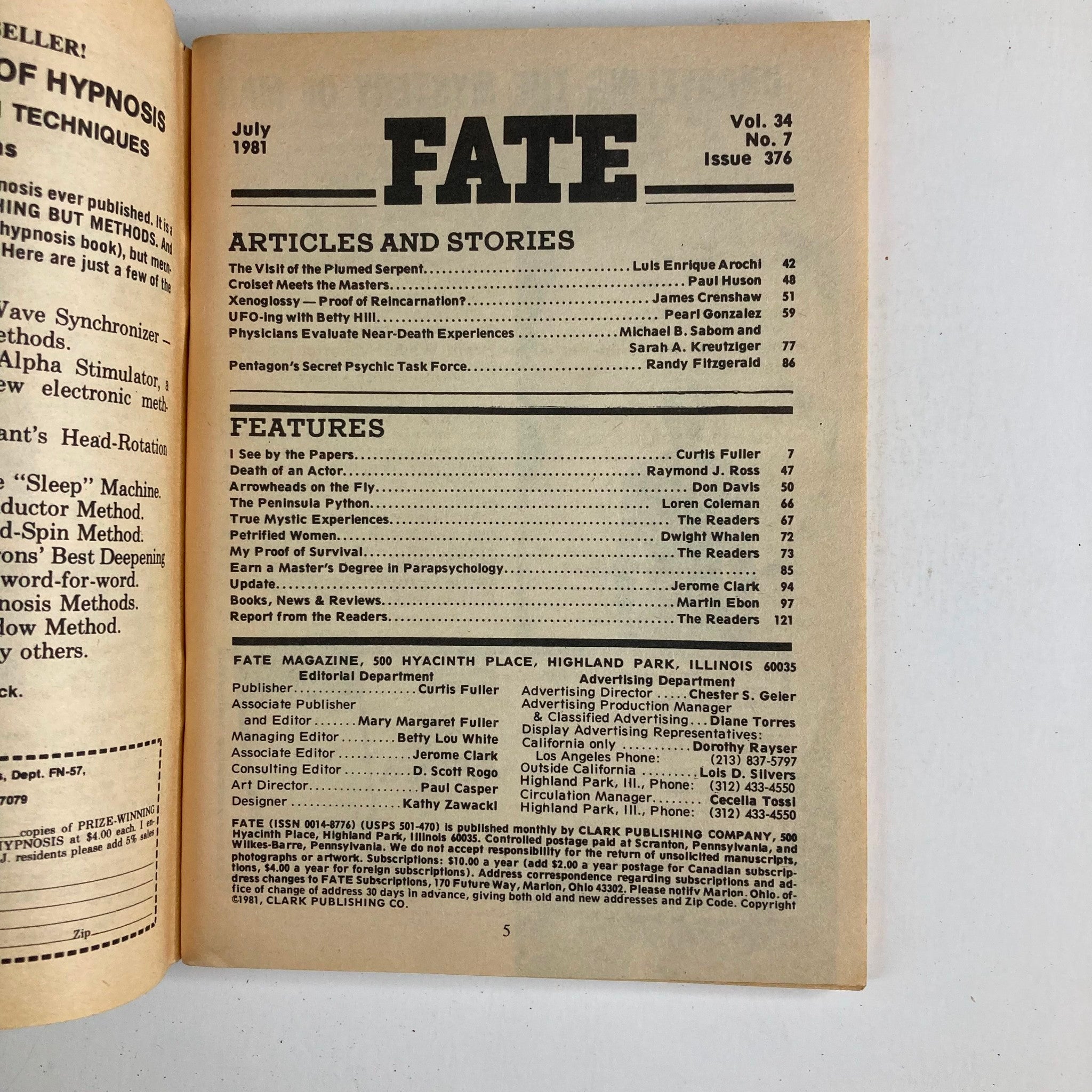 VTG Fate Magazine July 1981 Vol 34 No. 7 Pentagon's Psychic Secrets