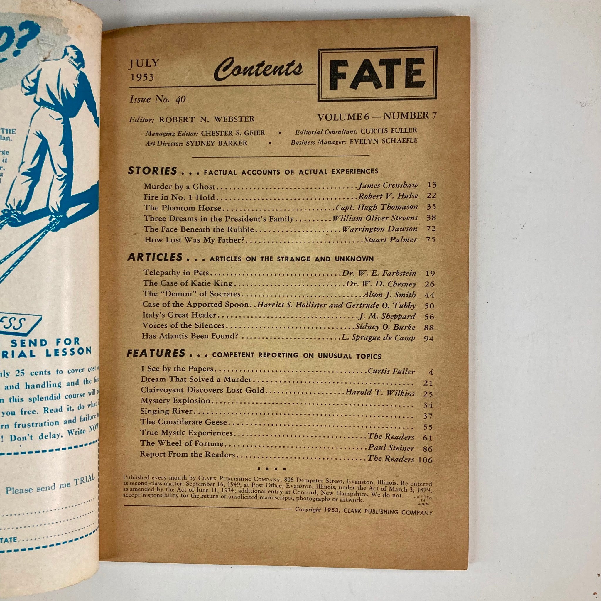 VTG Fate Magazine July 1953 Vol 6 No. 7 Has Atlantis Been Found? No Label