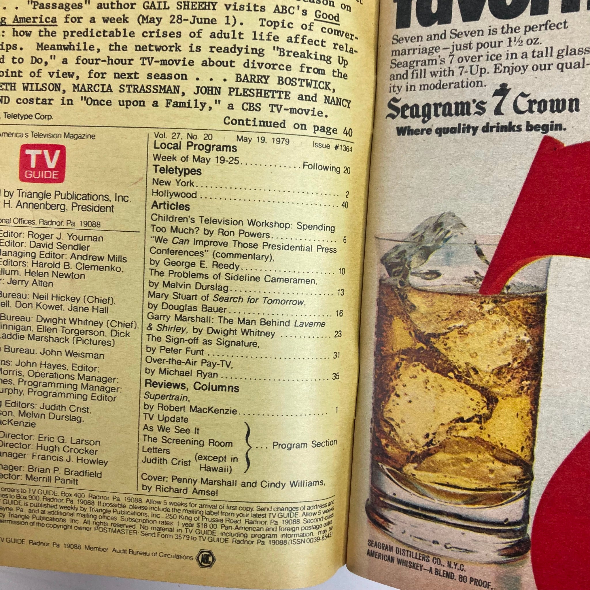 Interior page of the TV Guide Magazine May 19 1979, listing local programs and articles, reflecting television culture of the late 1970s.