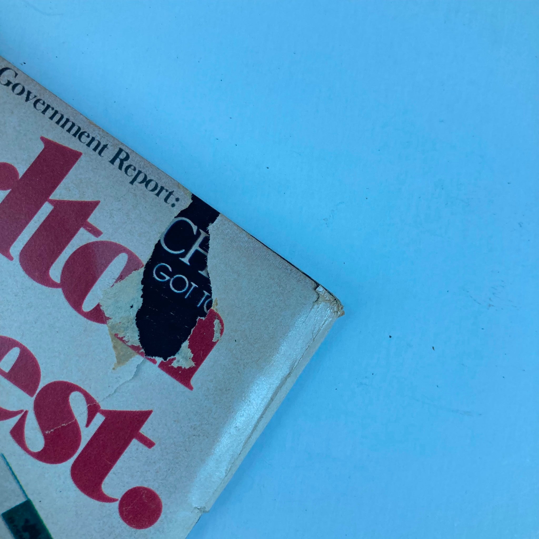 Damaged corner of TV Guide Magazine May 26, 1979, Issue #1365, indicating wear and age of this vintage collectible.