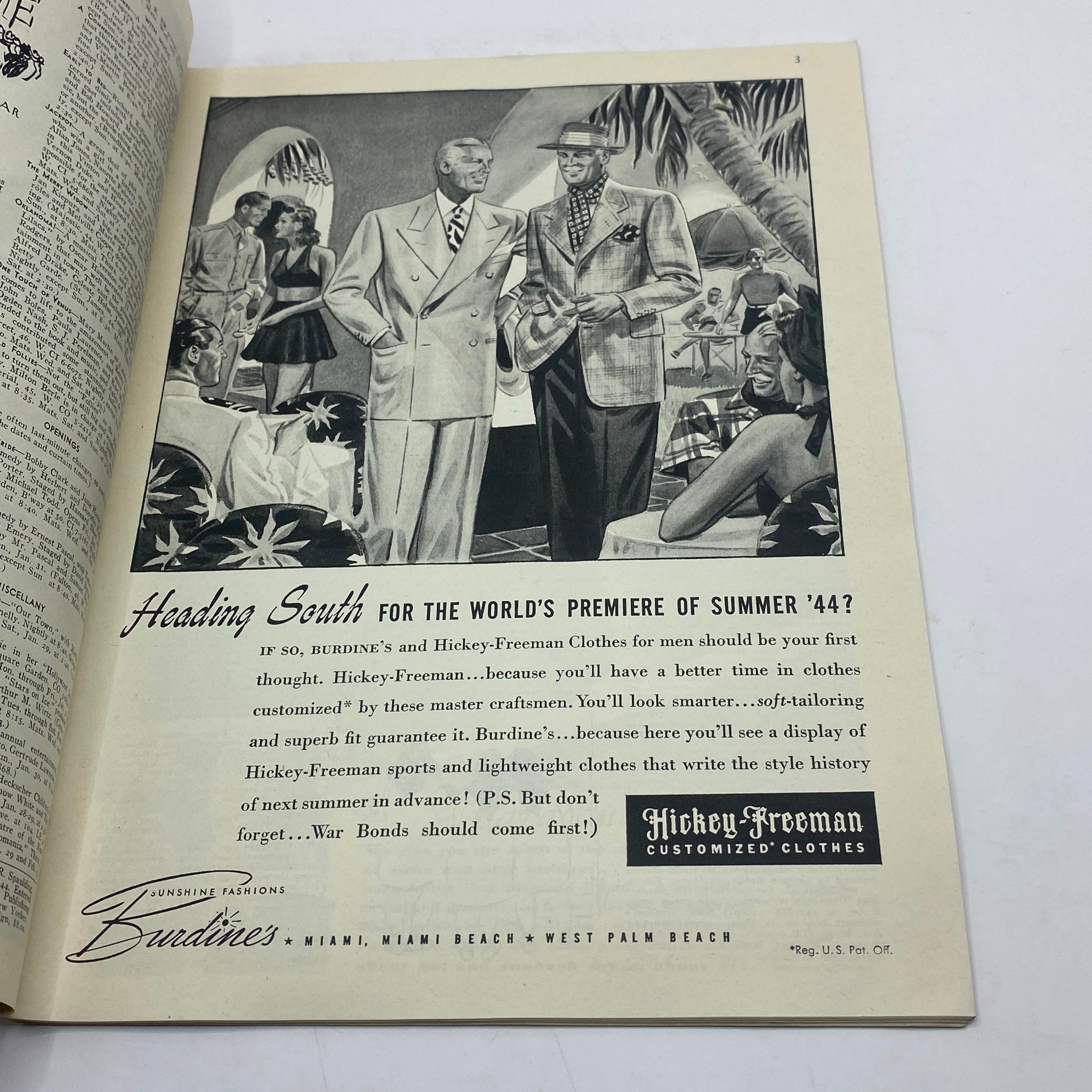 Advertisement from The New Yorker magazine January 29, 1944 promoting Hickey-Freeman's summer attire for men.