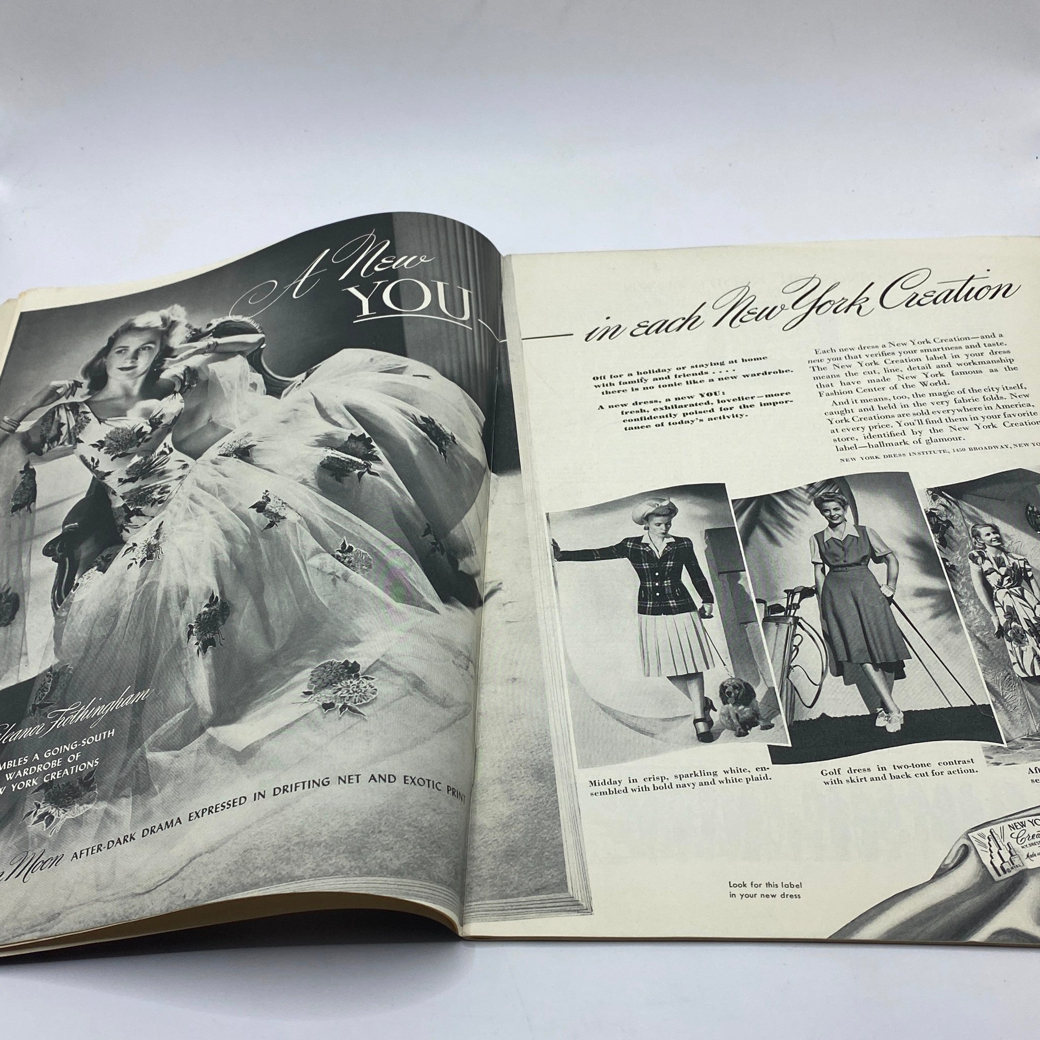Fashion advertisement page from The New Yorker Complete Magazine January 3, 1942, featuring stylish clothing designs and model photography from the era.