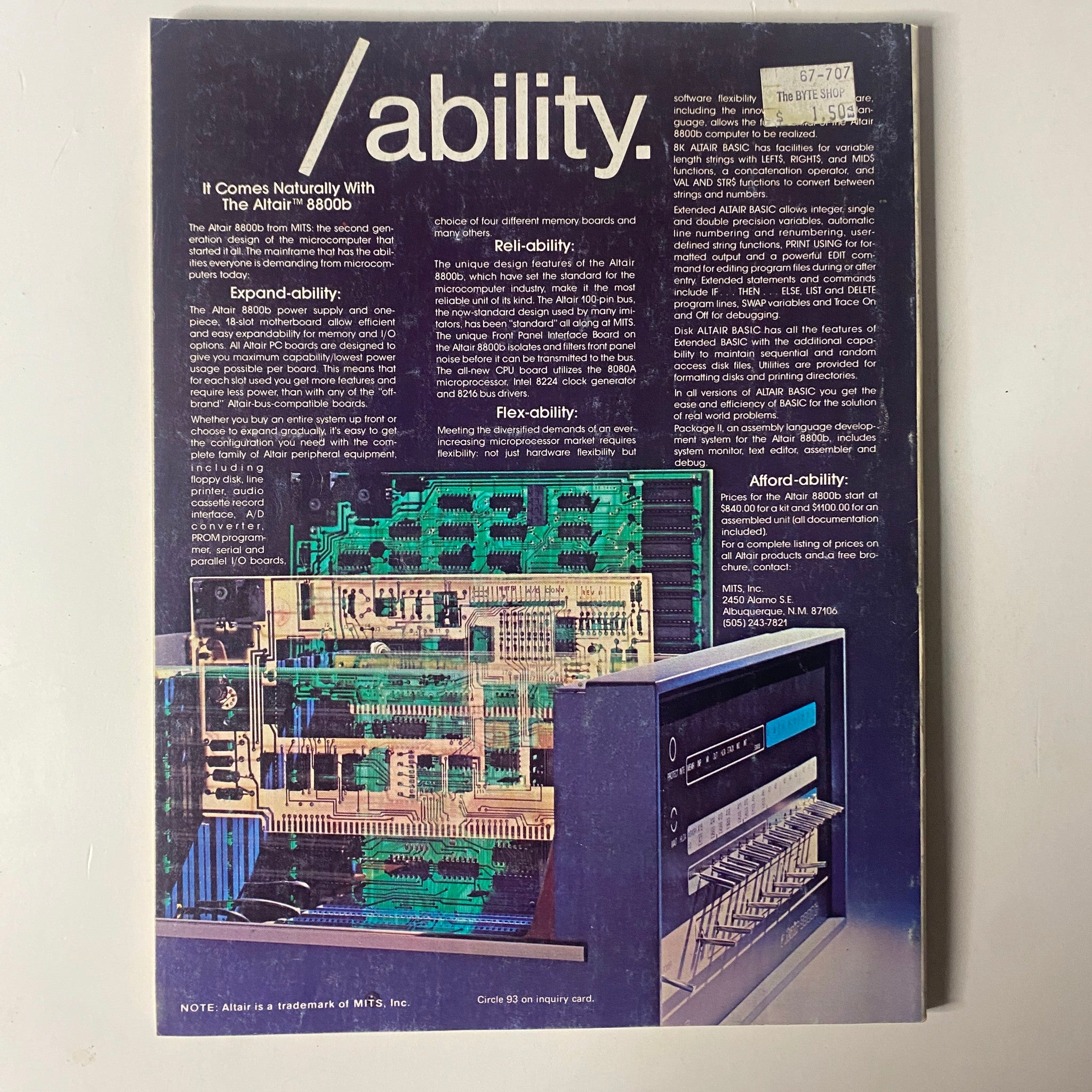 Back cover of Byte Magazine July 1977, displaying advertisements related to computer expansion and systems, with a focus on the Altair 8800.