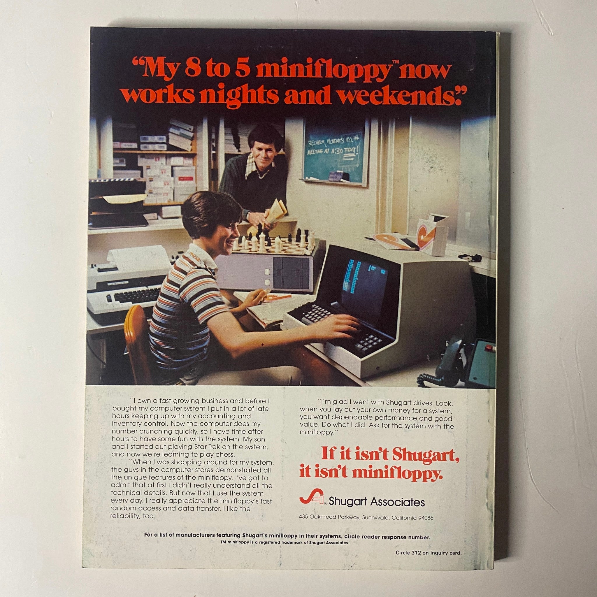 Advertisement showcasing a workspace with a computer and chess set, captioned 'My 8 to 5 minifloppy now works nights and weekends' from Byte Magazine December 1978 Vol 3 No. 12, Designing A Universal Turing Machine.