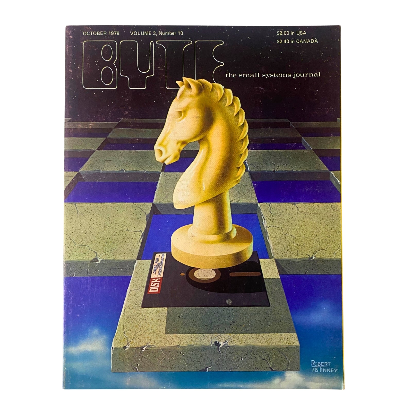 Byte Magazine October 1978 Vol 3 No. 10 Creating a Chess Player cover featuring a stylized chess piece on a chessboard, showcasing retro gaming and computer programming themes.