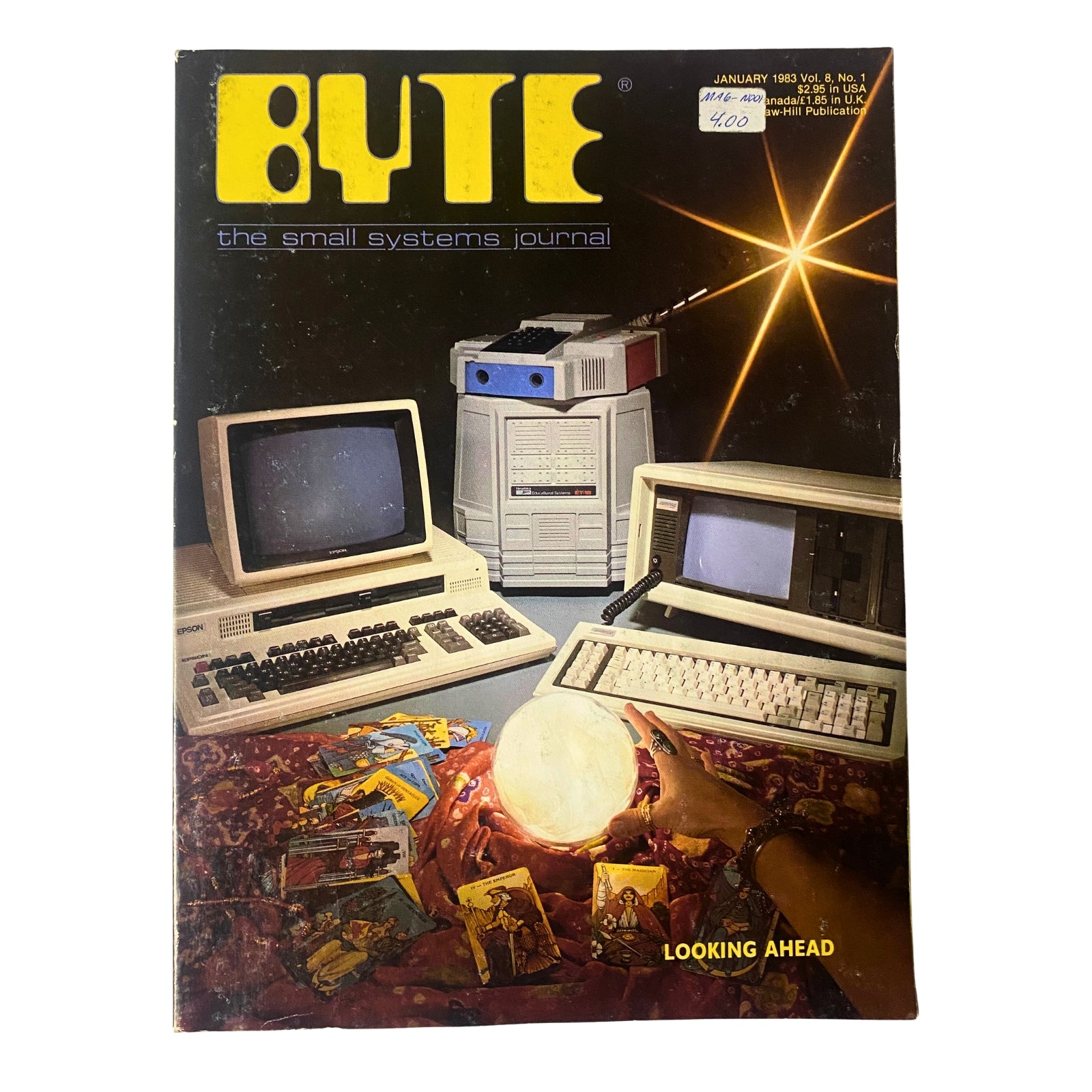 Byte Magazine January 1983 Vol 8 No. 1 Looking Ahead cover featuring personal computers with a crystal ball