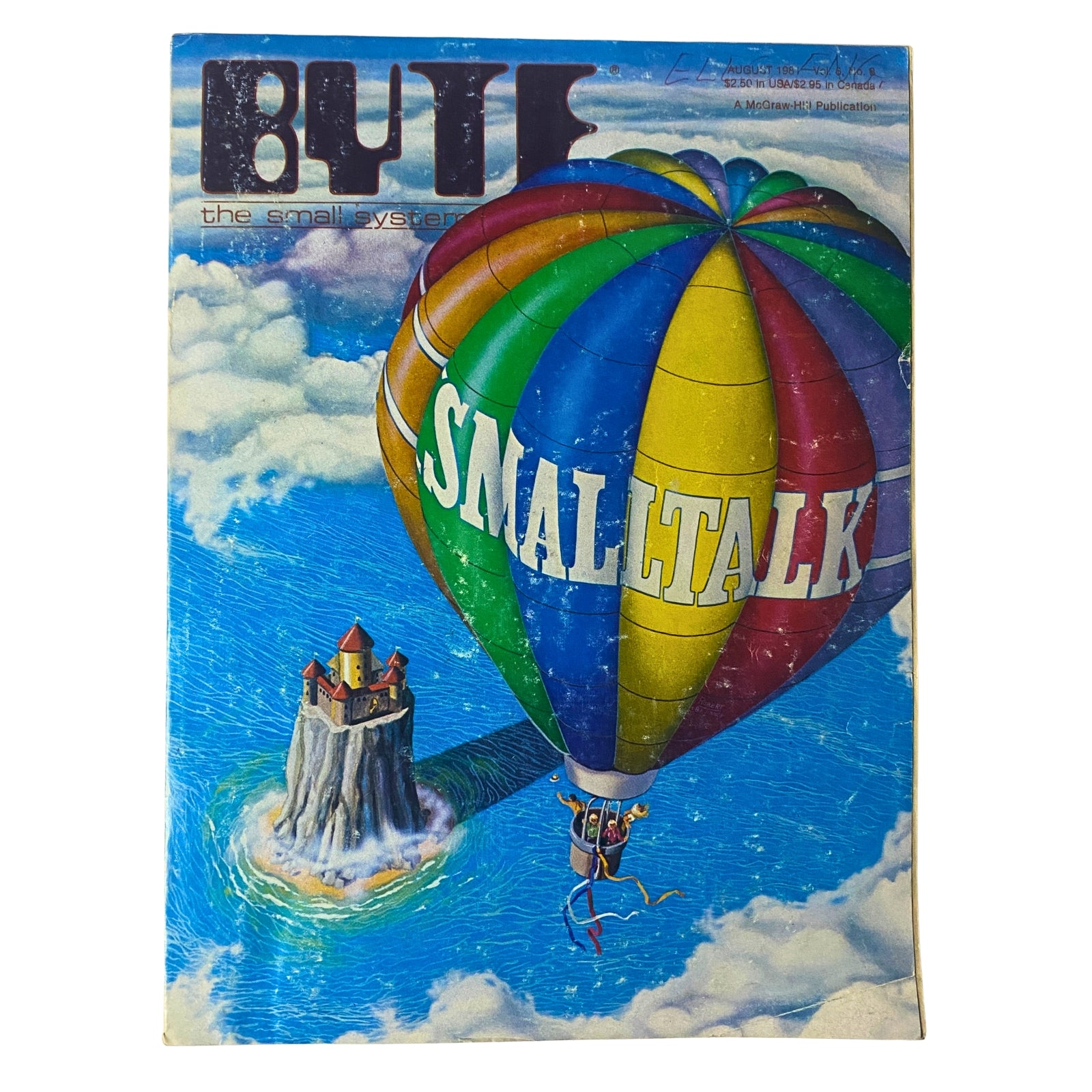 Cover of Byte Magazine August 1981 Vol 6 No. 8 featuring a colorful hot air balloon with the word 'SMALLTALK', highlighting the edition's focus on Smalltalk programming.