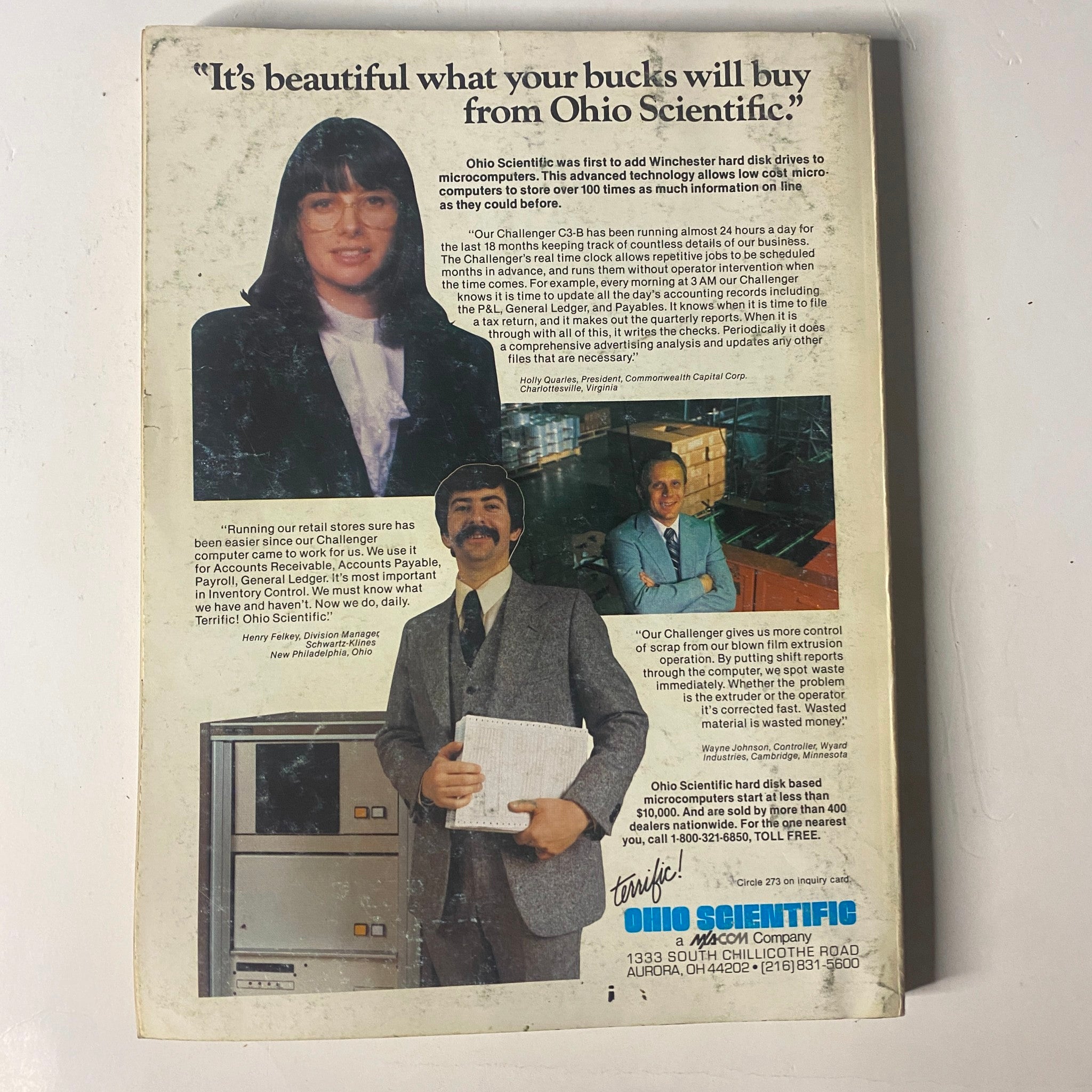 Back cover of Byte Magazine August 1981 Vol 6 No. 8, featuring an ad for Ohio Scientific, emphasizing the magazine's relevance in the computing industry.