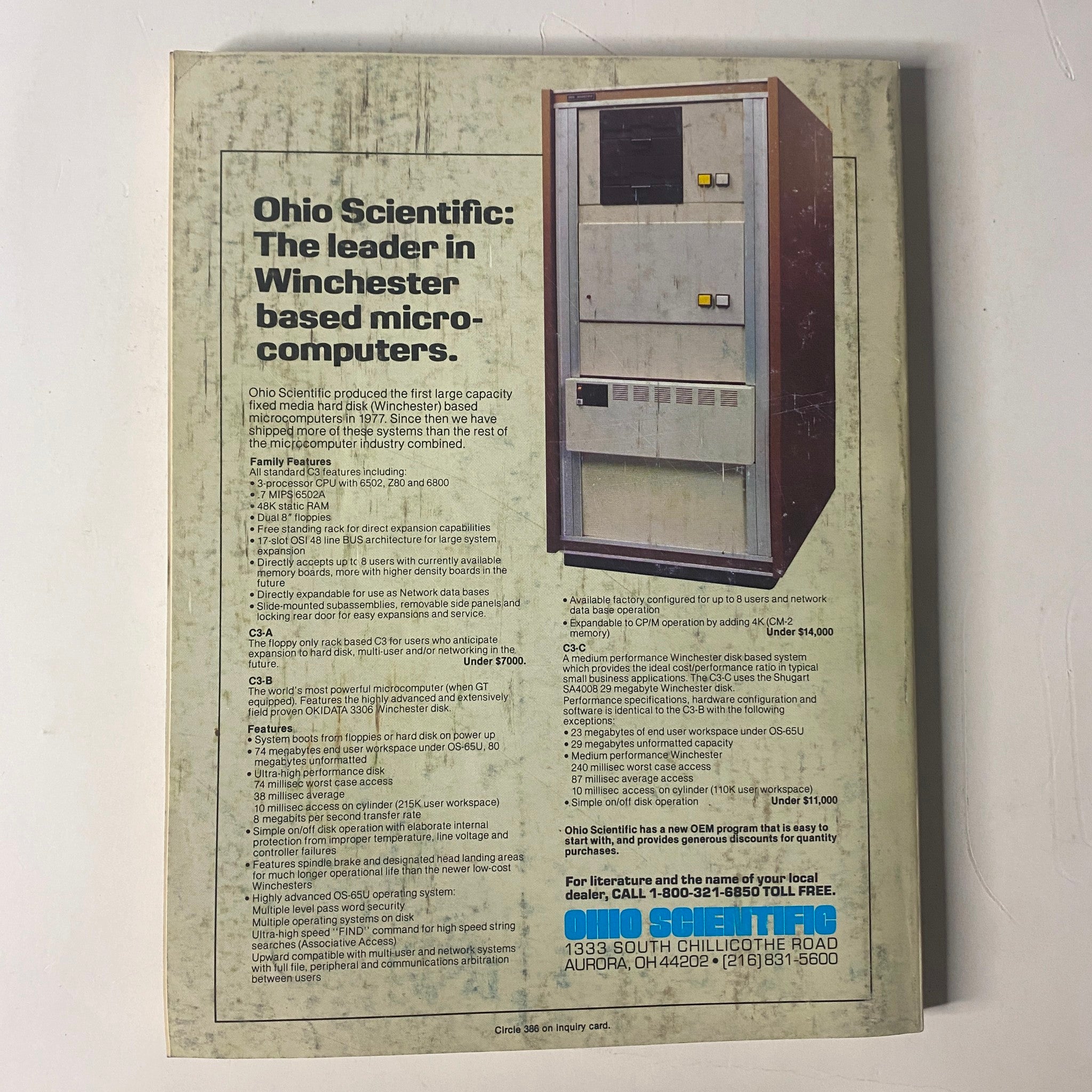 Back cover of Byte Magazine November 1980 Vol 5 No. 11 showcasing an advertisement for Ohio Scientific microcomputers, emphasizing their advanced technological features.